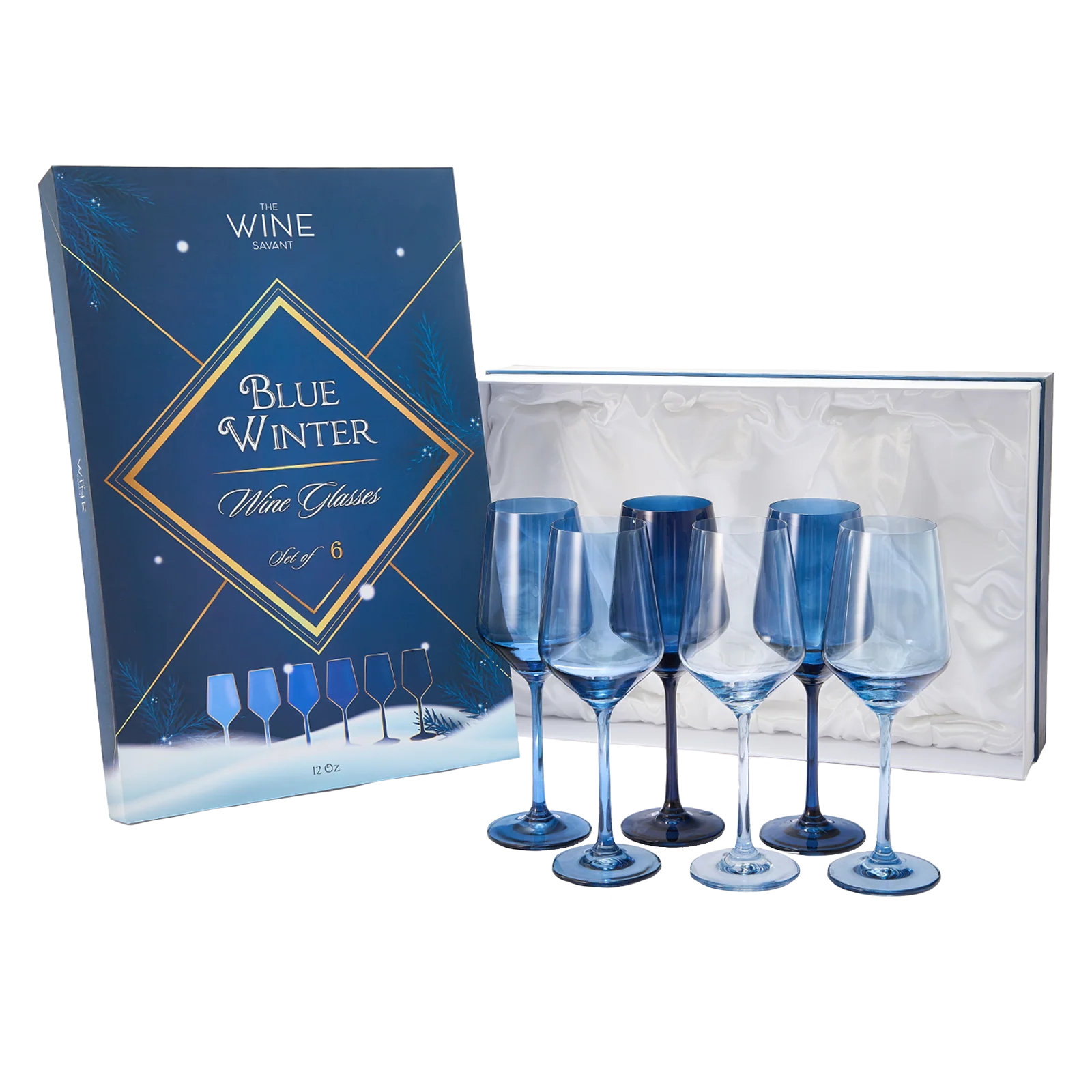 Blue Winter Wine Glasses | Set of 6 | Navy Blue Colors - Keen Glass Solutions