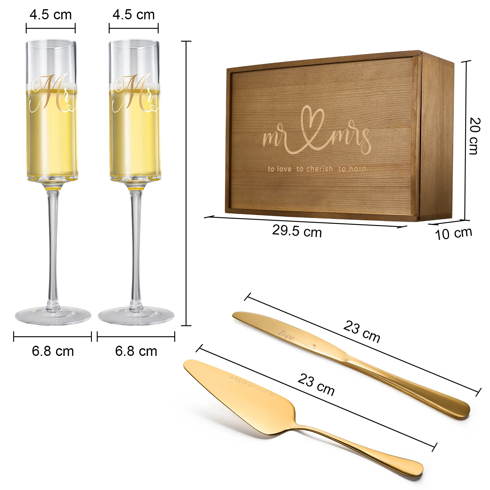 Wedding, Bridal Mr & Mrs Champagne Flutes Gift | Set of 2 (Gold) - Keen Glass Solutions