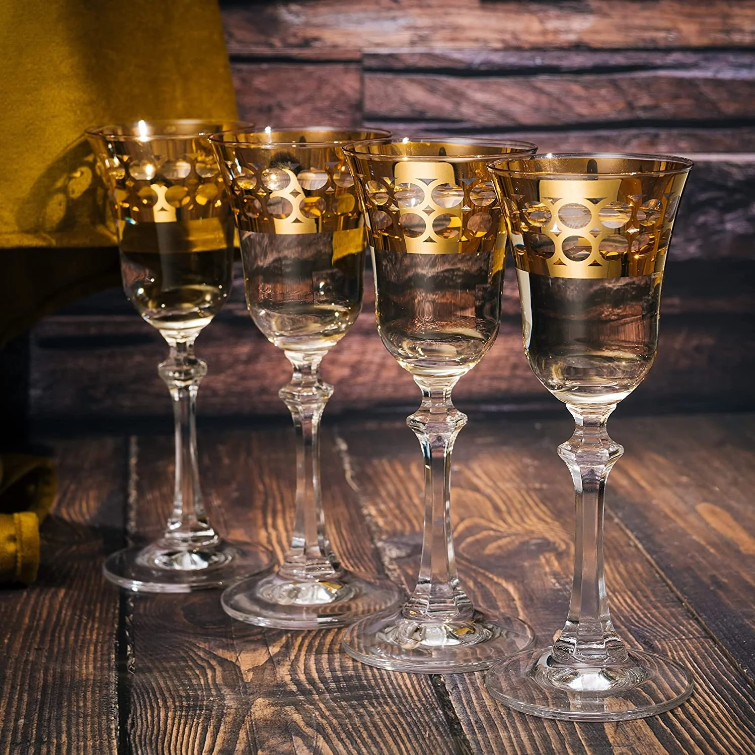 Crystal Gold Italian Design Red Wine Glasses Double-Row Gold -Set of 4 - Keen Glass Solutions