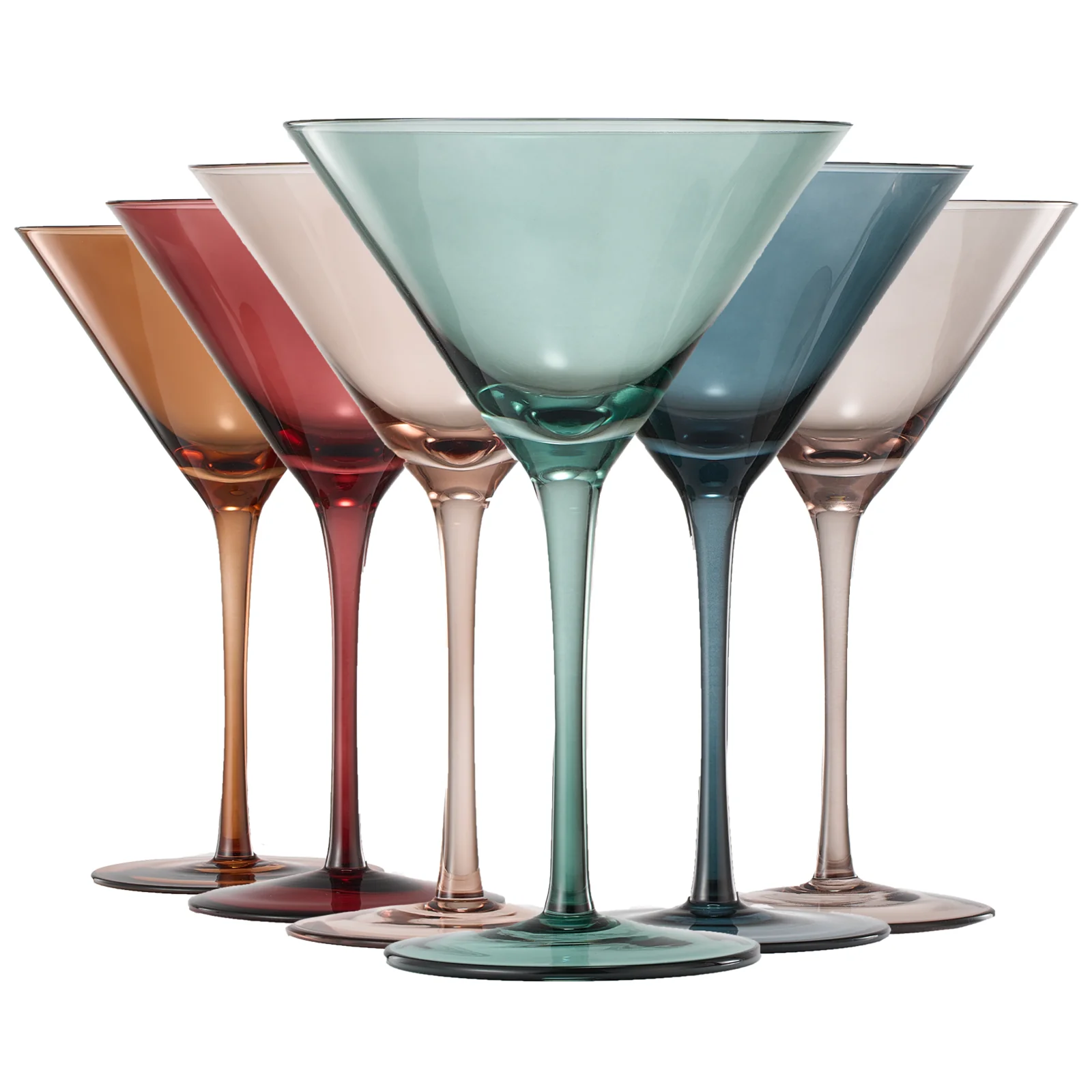 Colored Crystal Martini & Cocktail Glass Set of 6 (Pastel) - Keen Glass Solutions