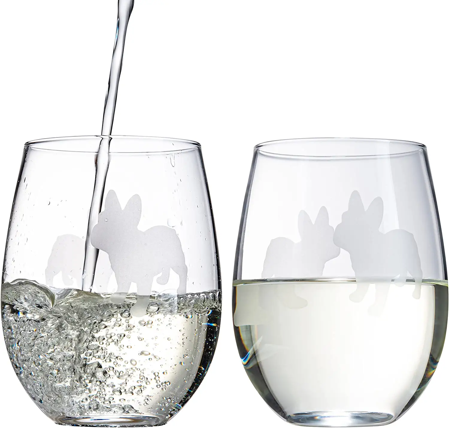 Set of 2 French Bulldog Dog Stemless Wine Glasses - Keen Glass Solutions