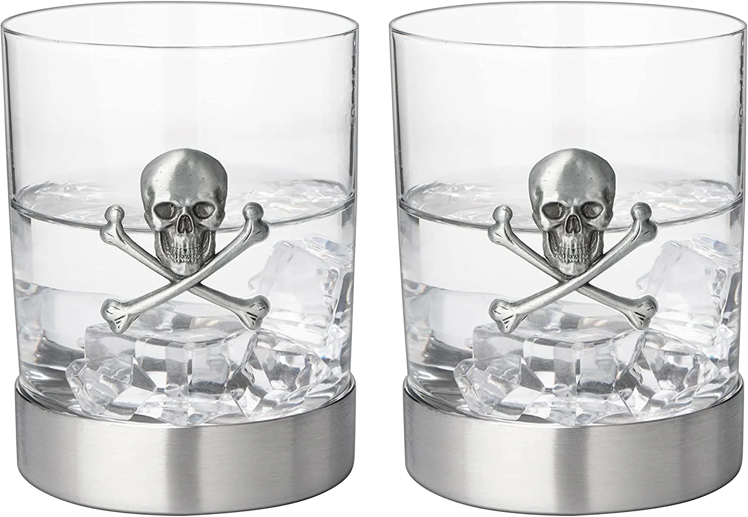 Skull & Skeleton Crossbones Pewter Whiskey - 11oz Set of 2 - Keen Glass Solutions