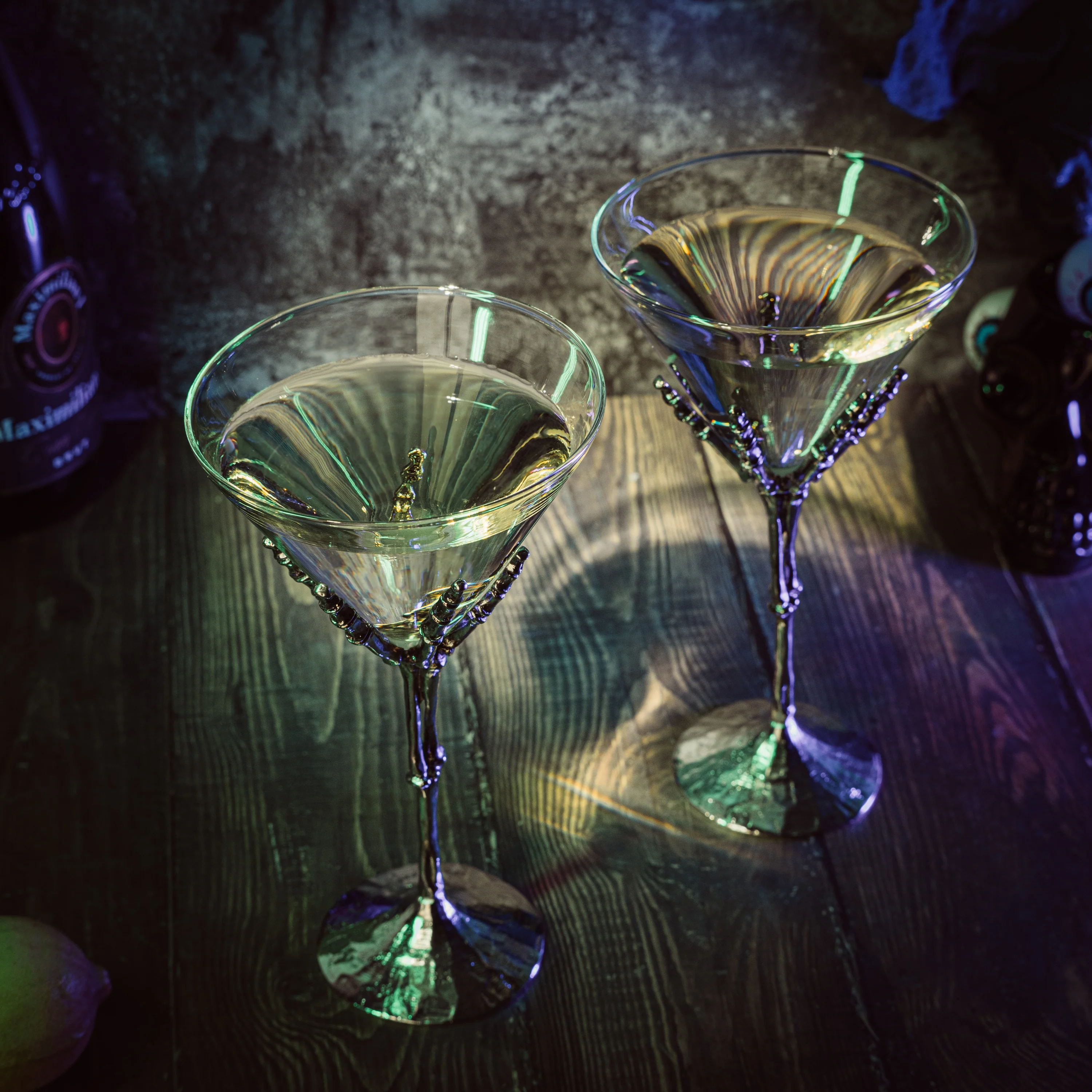 Stemmed Skeleton Martini Glasses Set of 2 - Keen Glass Solutions