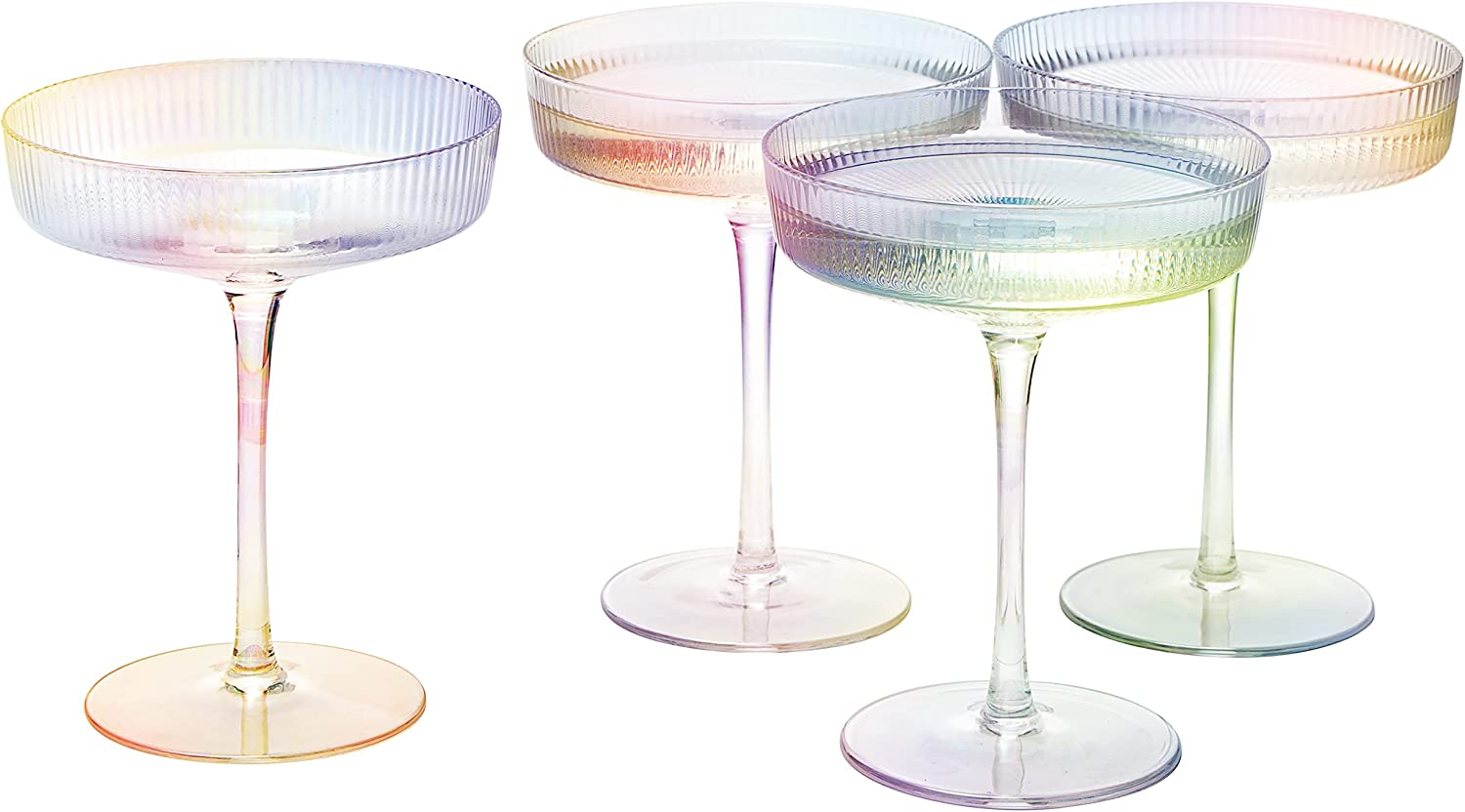 Ribbed Coupe Cocktail Glasses 8 oz | Set of 4 (Iridescent) - Keen Glass Solutions