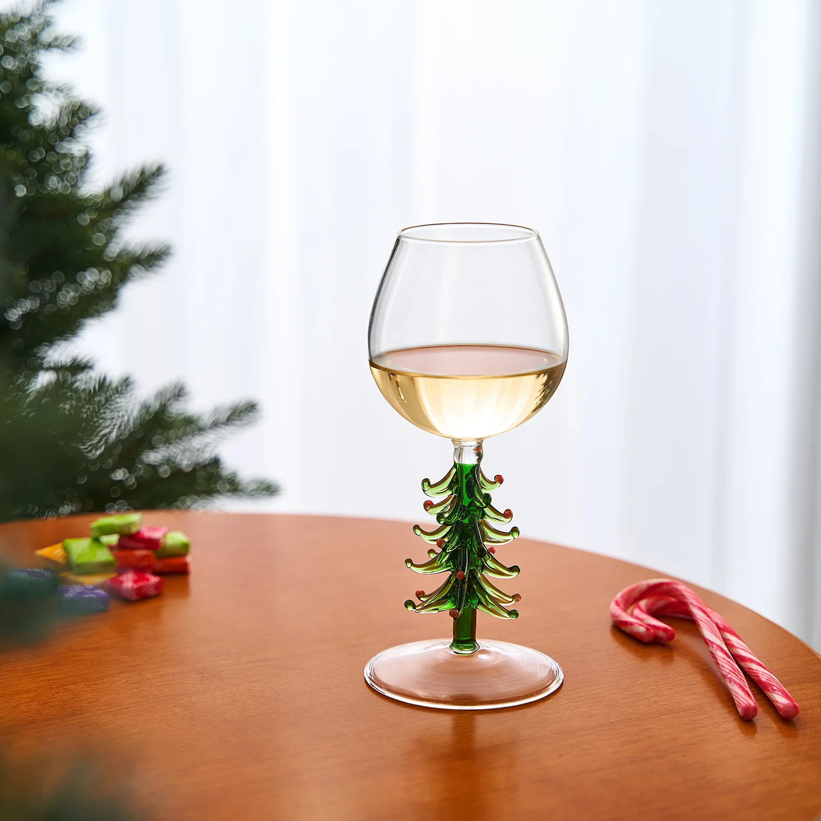 Crystal Green Christmas Tree Wine Glasses - Set of 2, 10oz - Keen Glass Solutions