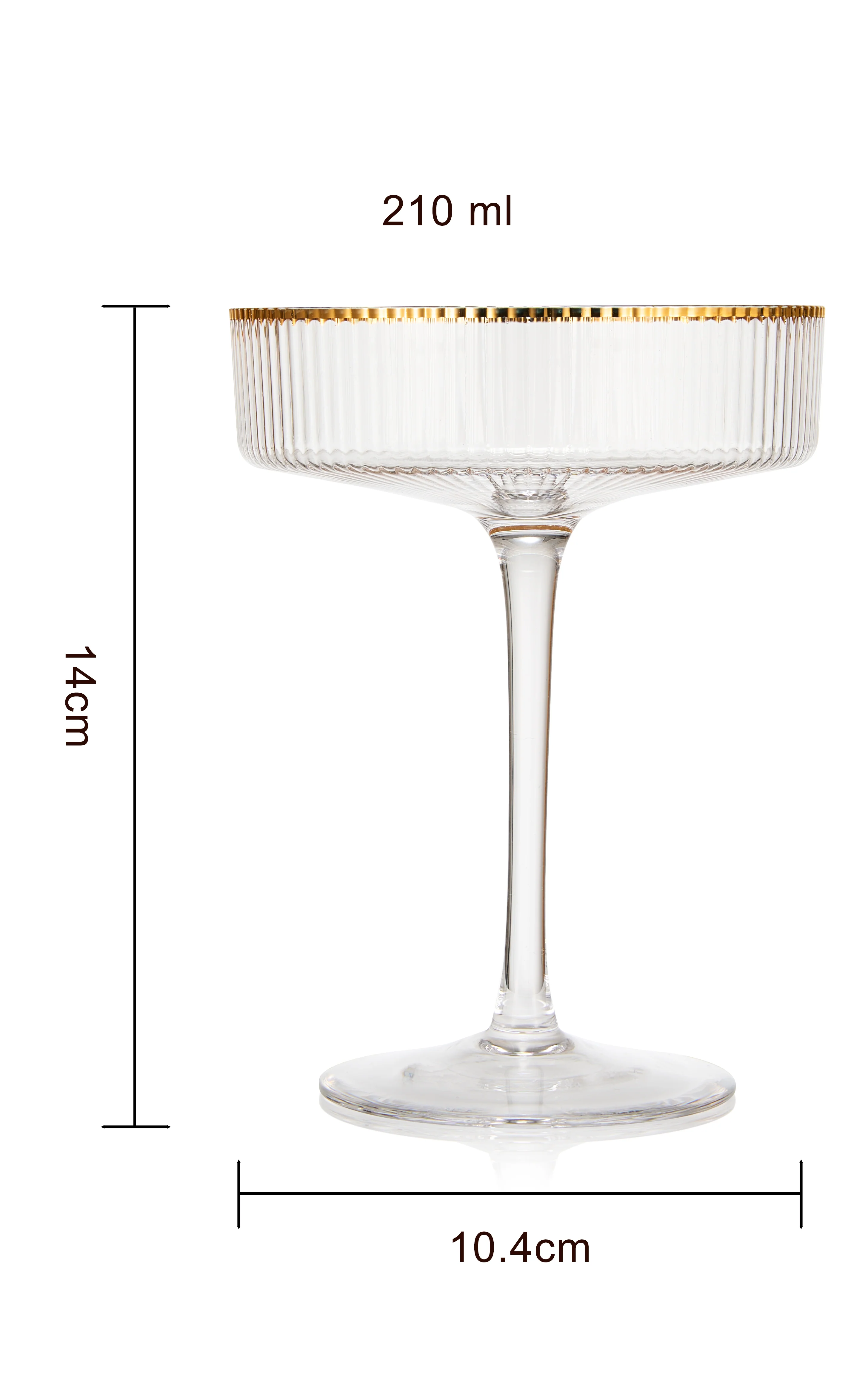 Ribbed Coupe Cocktail Glasses With Gold Rim 8 oz | Set of 2 - Keen Glass Solutions