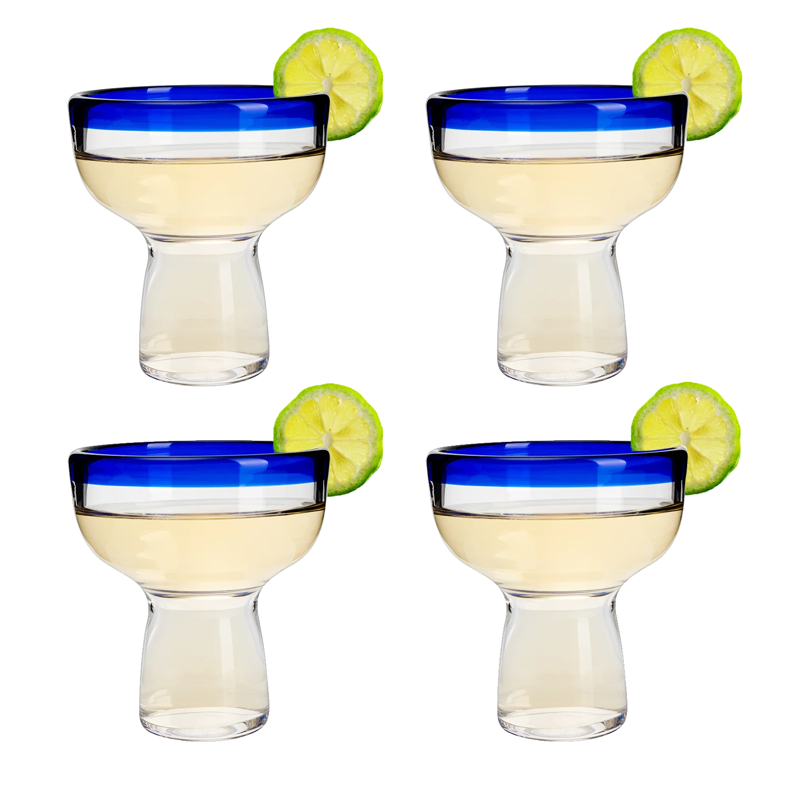 Mexican Hand Blown Blue Rim Margarita Glasses - Set of 4 - Keen Glass Solutions