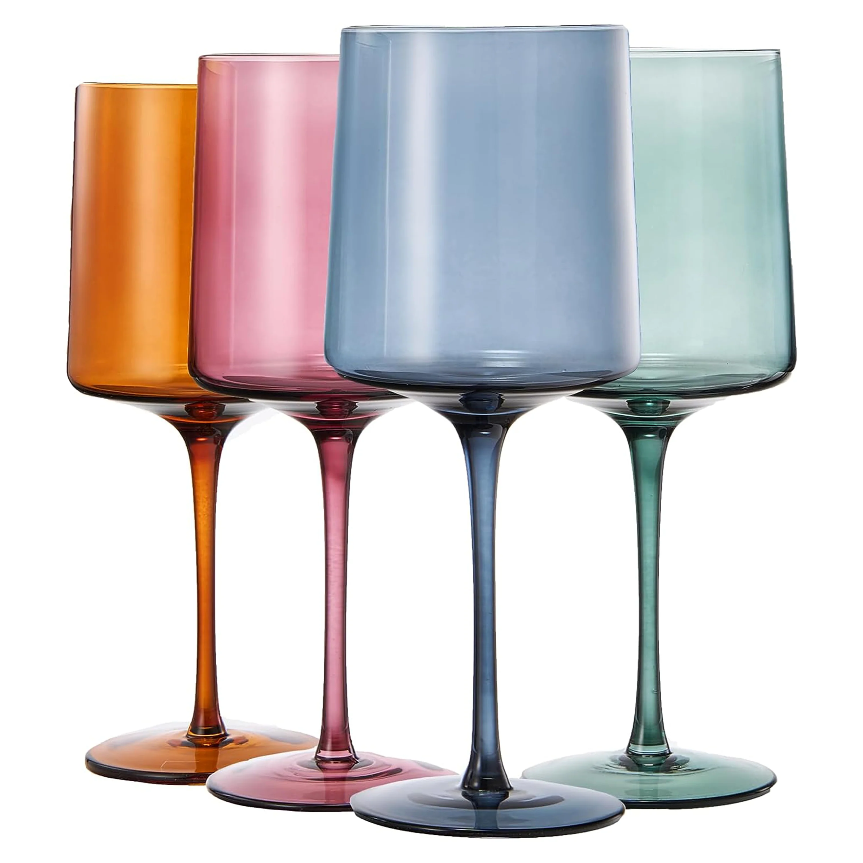 Muted Colored Square Crystal Wine Glasses Set of 4 - Large 13.5 oz - Keen Glass Solutions