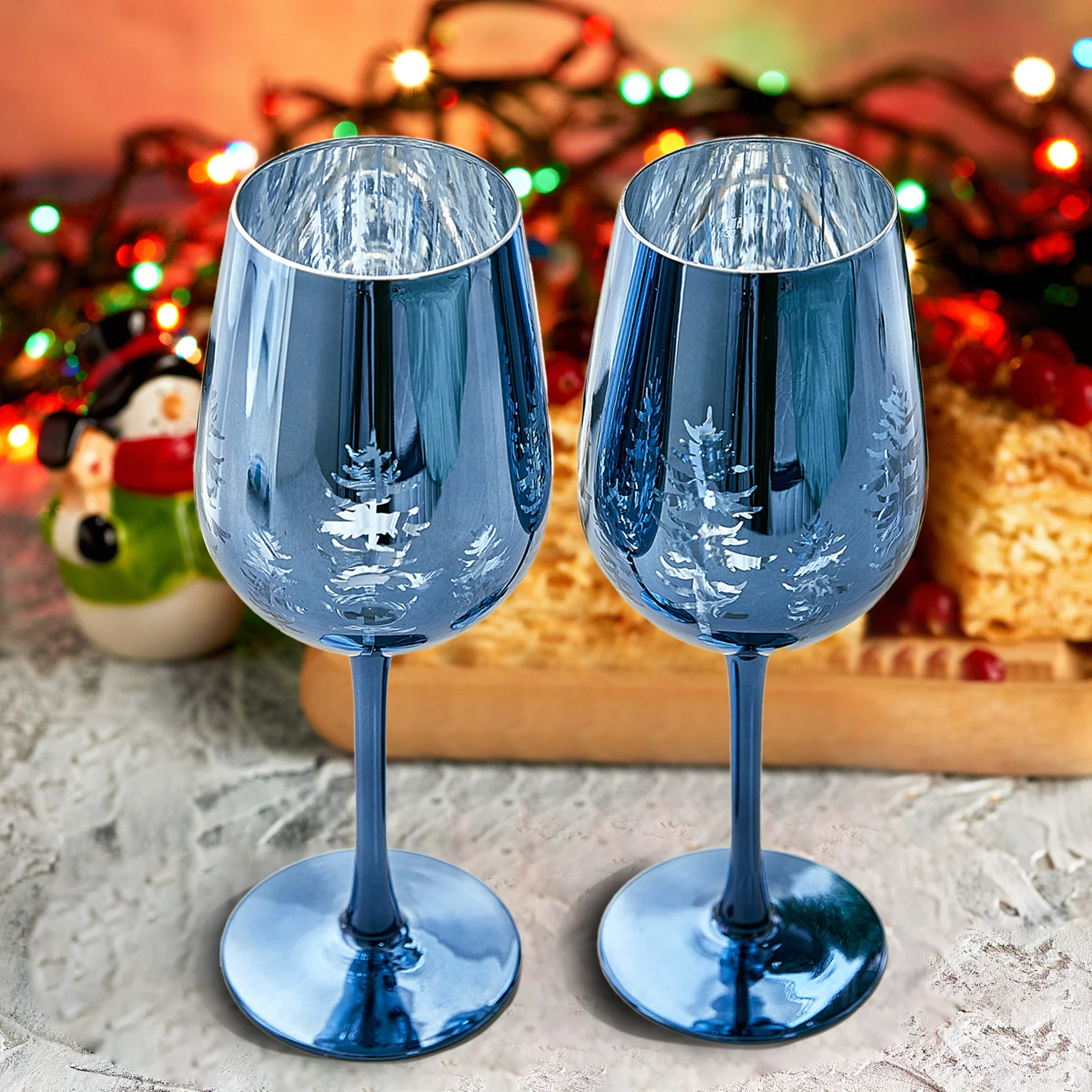 Crystal Christmas Tree Stemmed Wine & Water Glasses - Set of 2 - Keen Glass Solutions