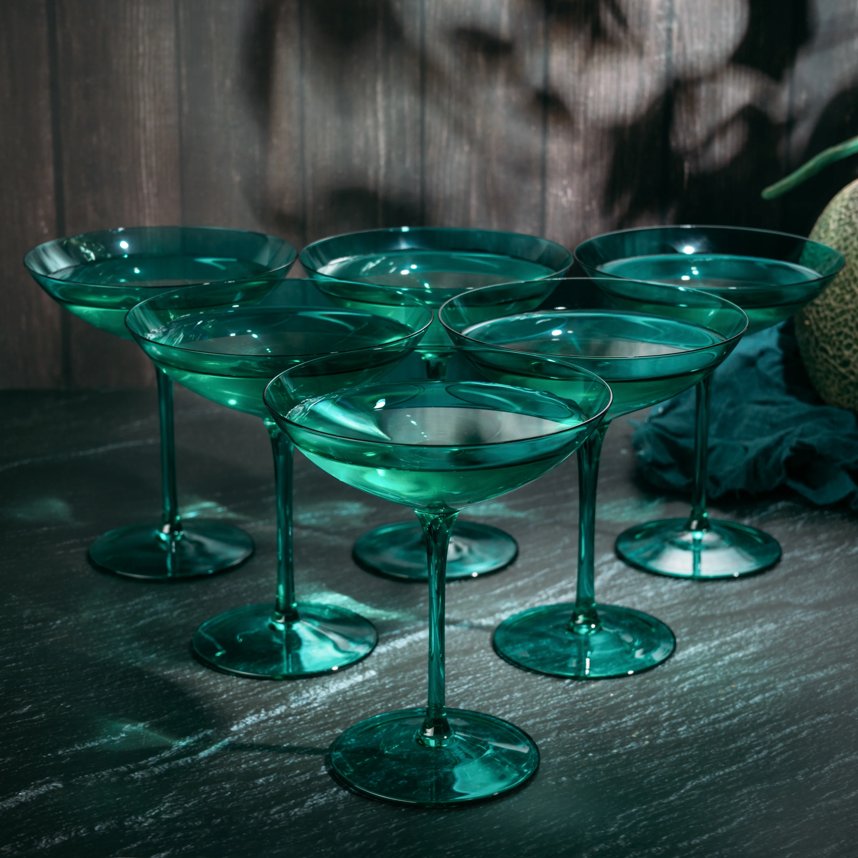 The Wine Savant Colored Vintage Glass Coupes 12oz (6, Teal) - Keen Glass Solutions