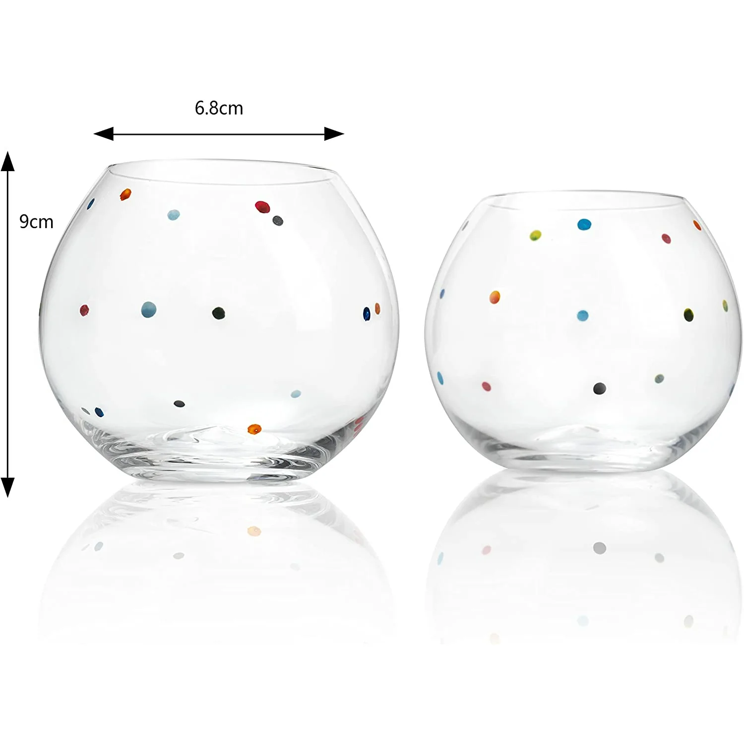 Polka Dot Set of 2 Stemless Bubble Wine Glasses 18 oz - Keen Glass Solutions