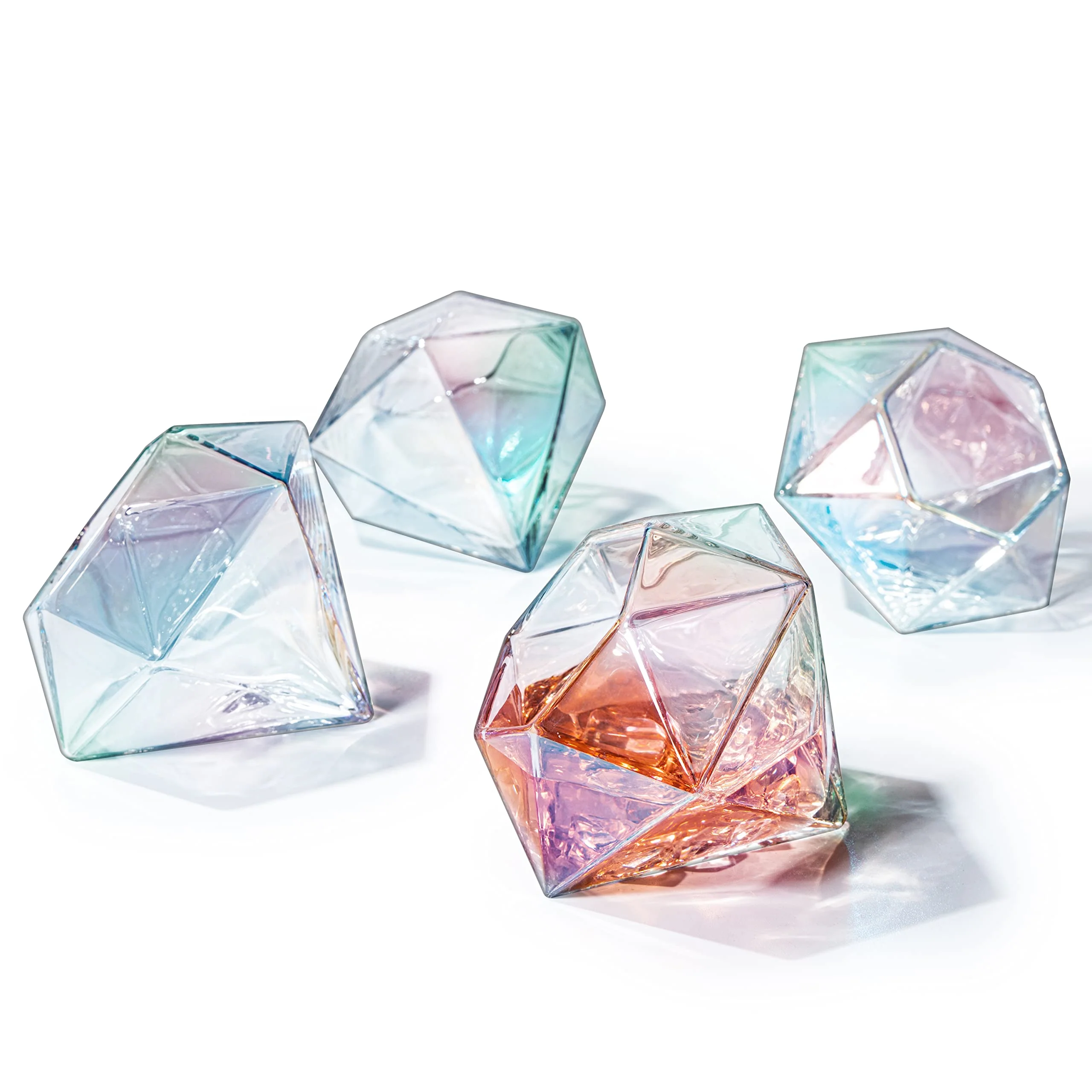 Set of 4 Diamond Whiskey & Wine Glasses 10oz (Iridescent) - Keen Glass Solutions