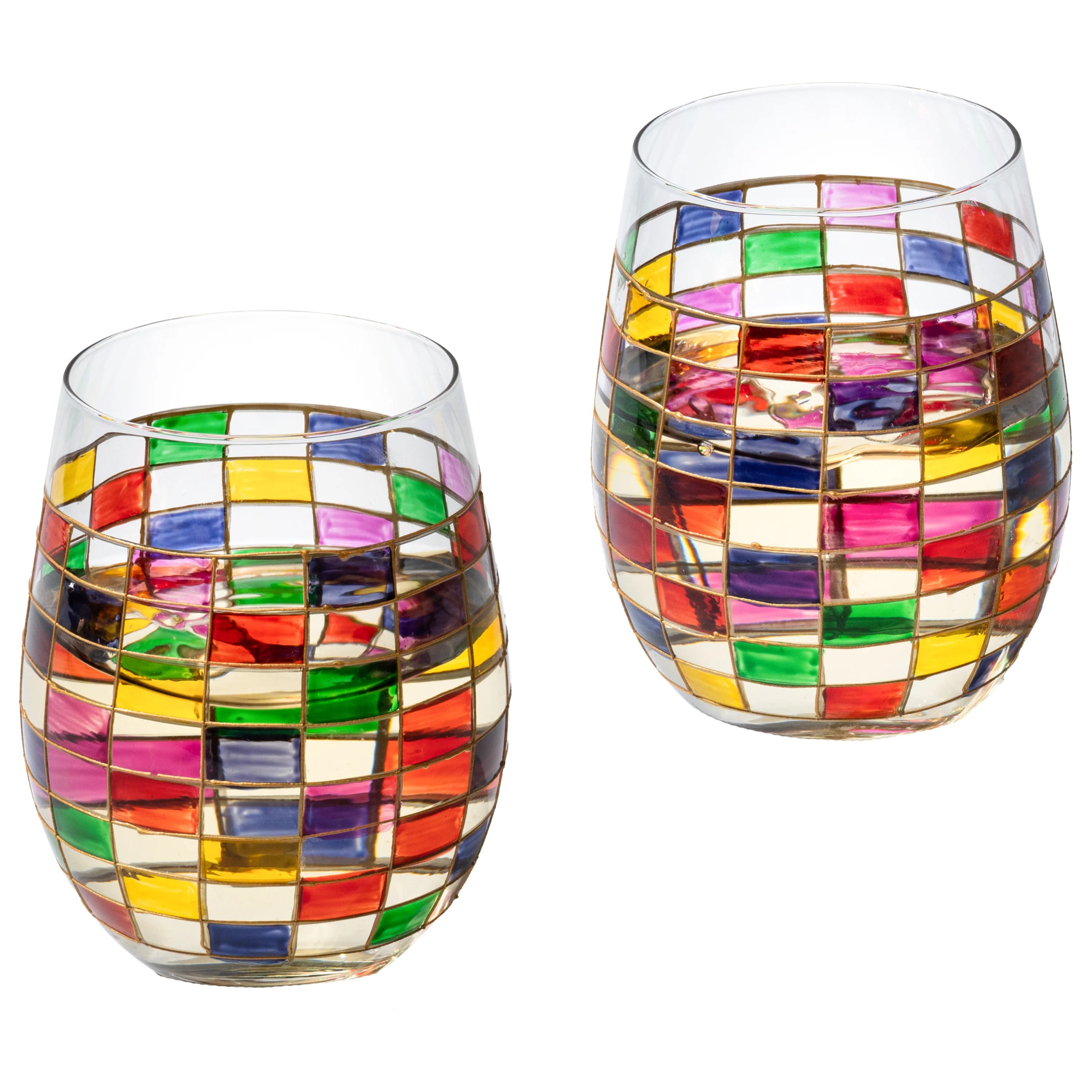 Renaissance Stained Wine Glasses Set of 2 (Stemless) - Keen Glass Solutions