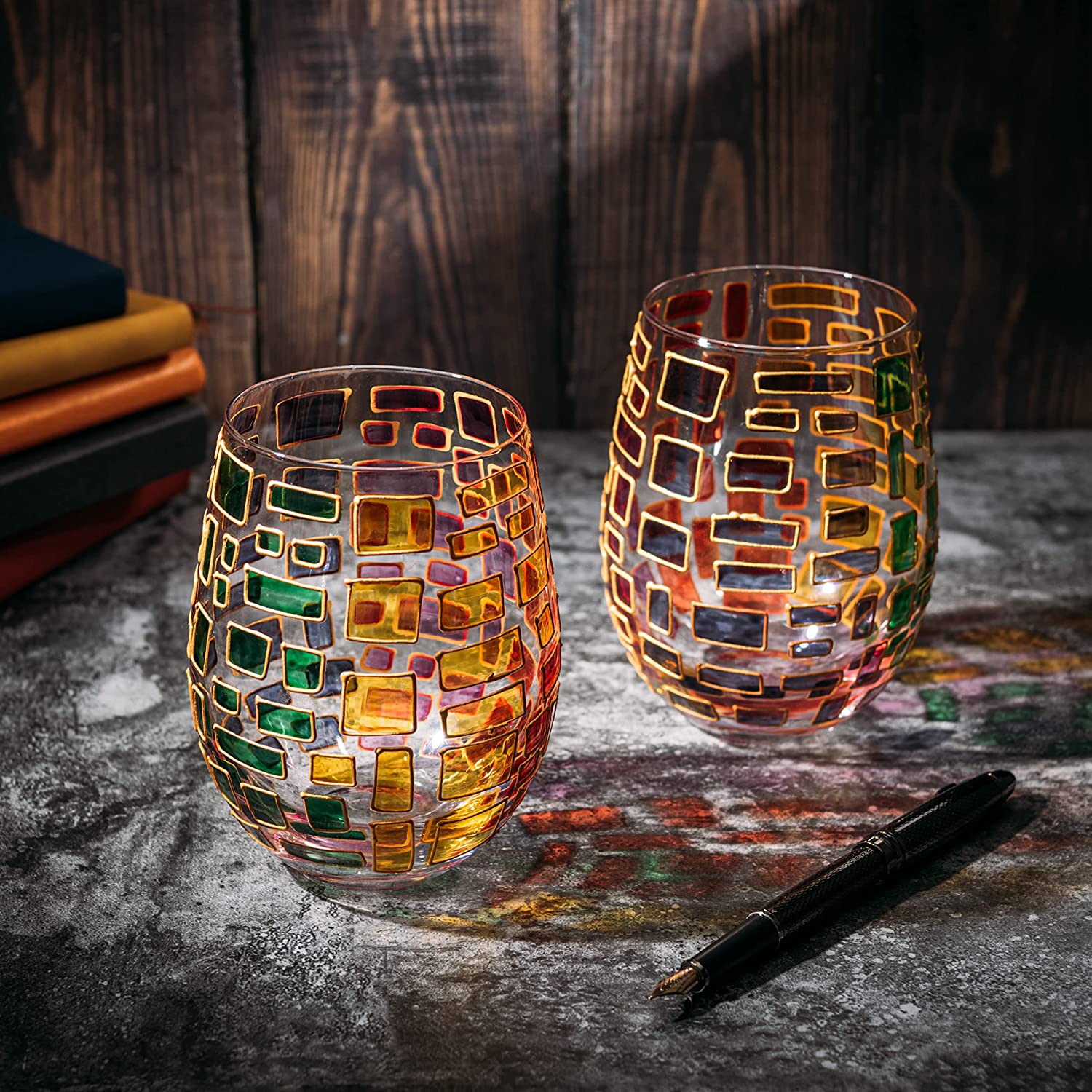 Renaissance Stained Glass Windows, (Stemless Wine Glasses) - Keen Glass Solutions