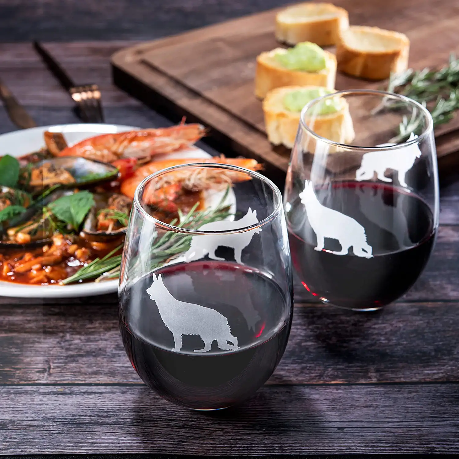 Set of 2 Dog Stemless German Shepherd Wine Glasses - Keen Glass Solutions