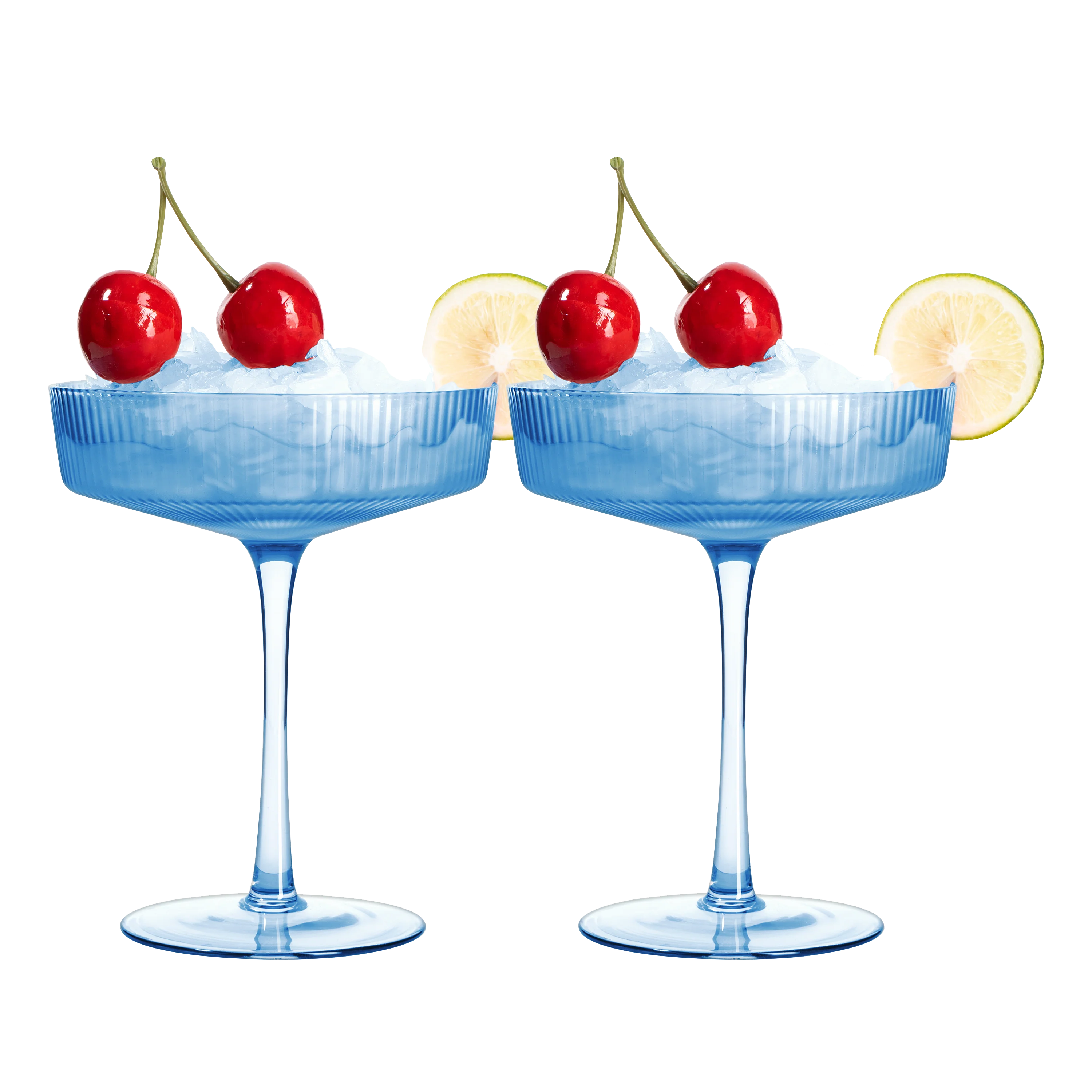 Ribbed Coupe Cocktail Glasses 8 oz | Set of 2 (Blue) - Keen Glass Solutions