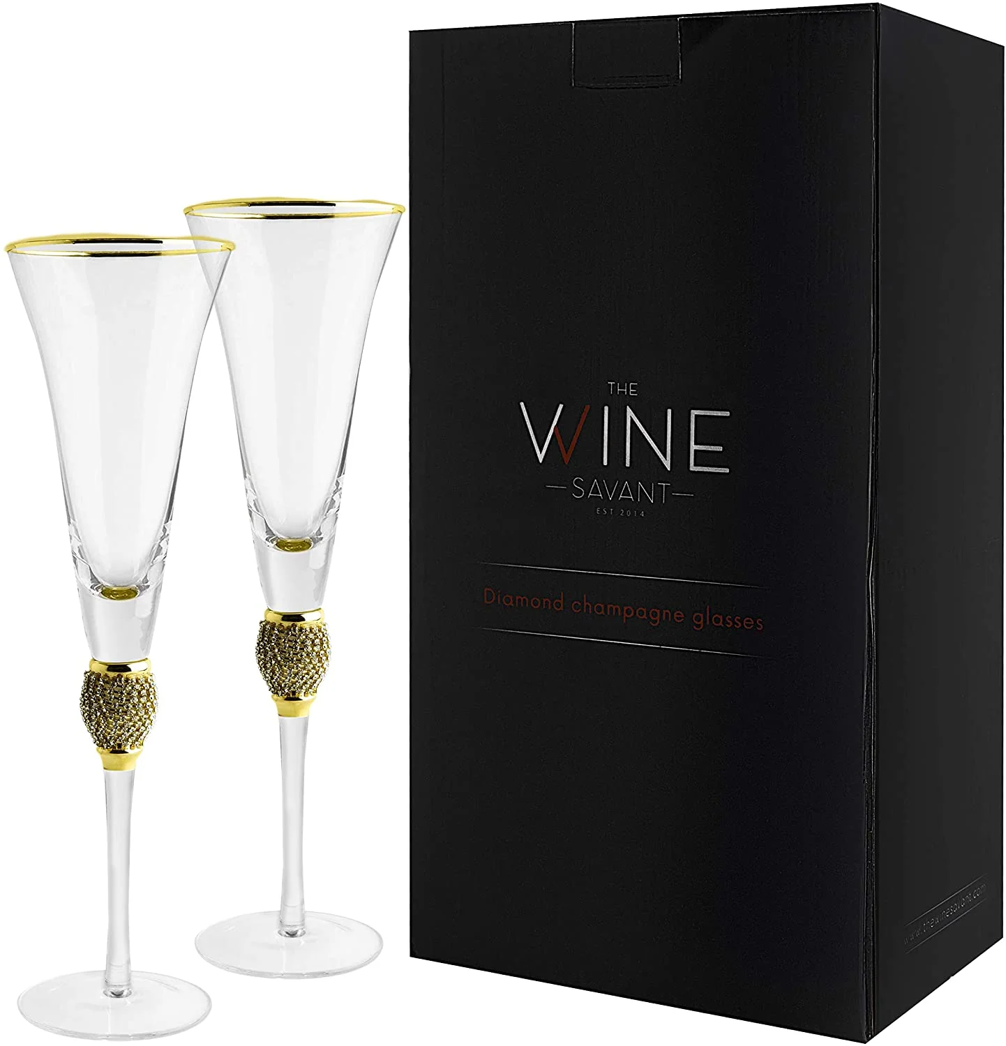 The Wine Savant Diamond Champagne Flutes Set of 2 - Keen Glass Solutions