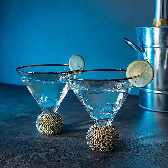 Diamond Studded Martini Glasses Set of 2 - Keen Glass Solutions