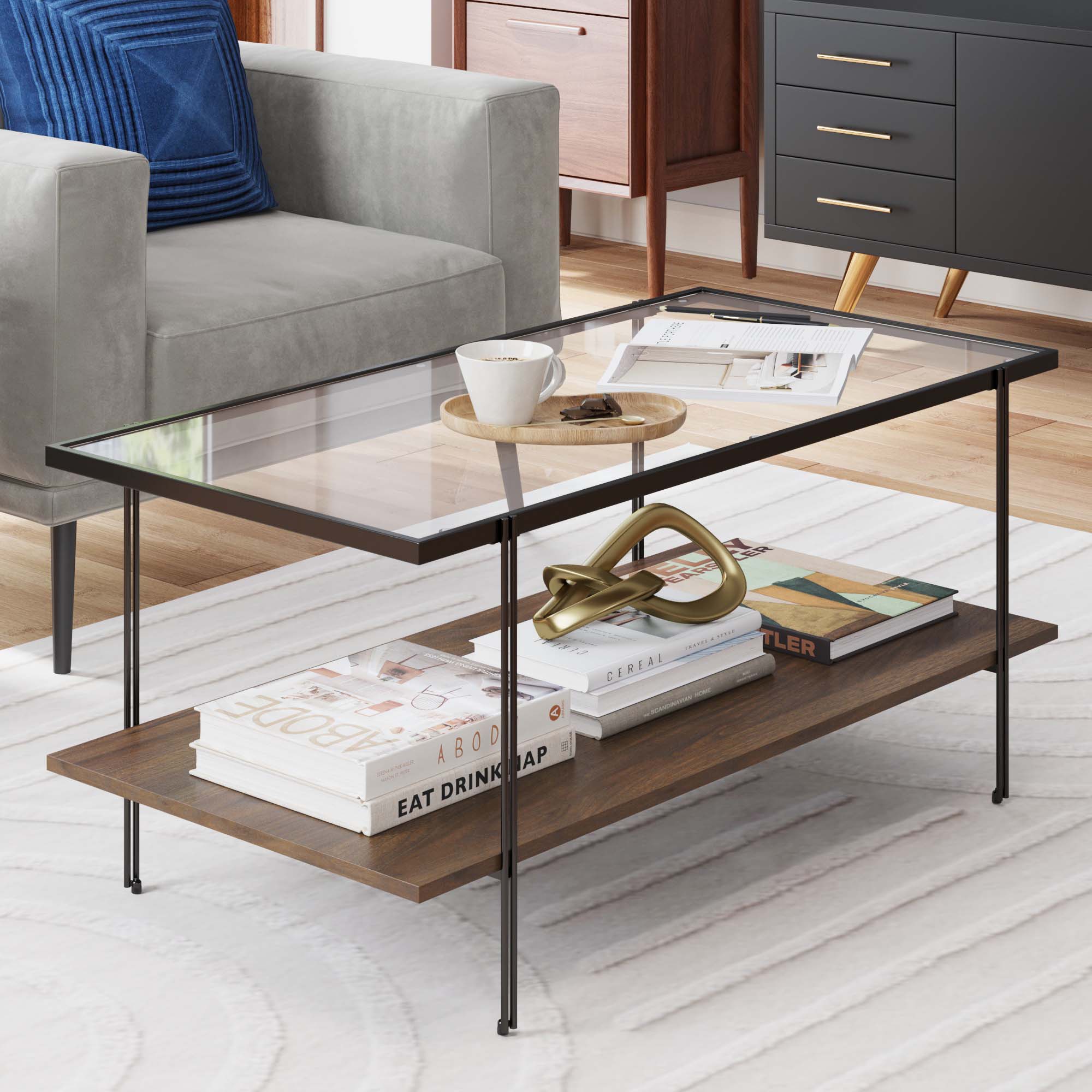 Glass Top Modern Coffee Table Walnut - Keen Glass Solutions
