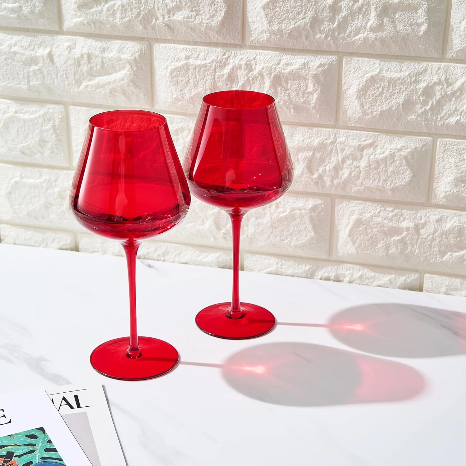 Crystal Christmas Holiday Red Colored Crystal Wine Glass Set of 2 - Keen Glass Solutions