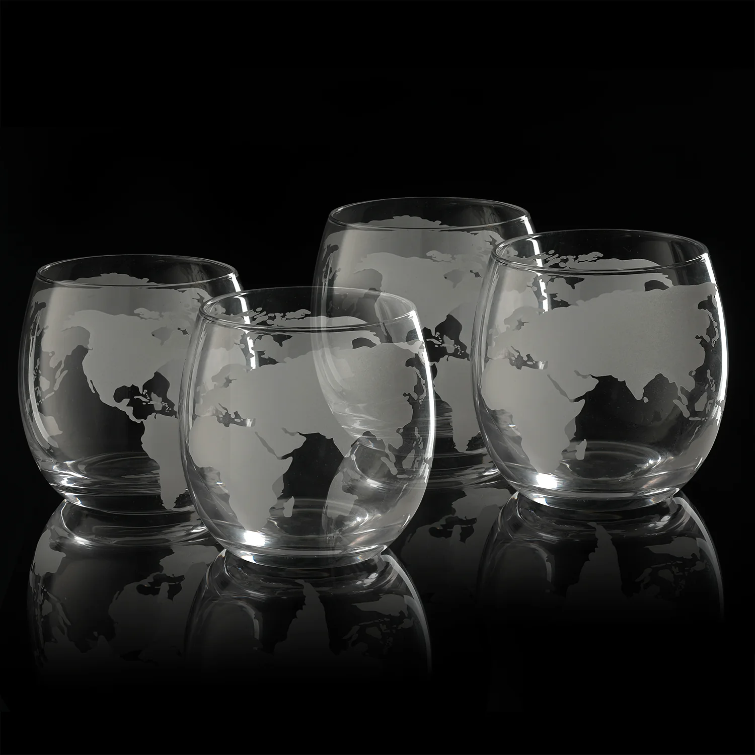Etched World Globe Glasses 10 oz -Set of 4 - Keen Glass Solutions
