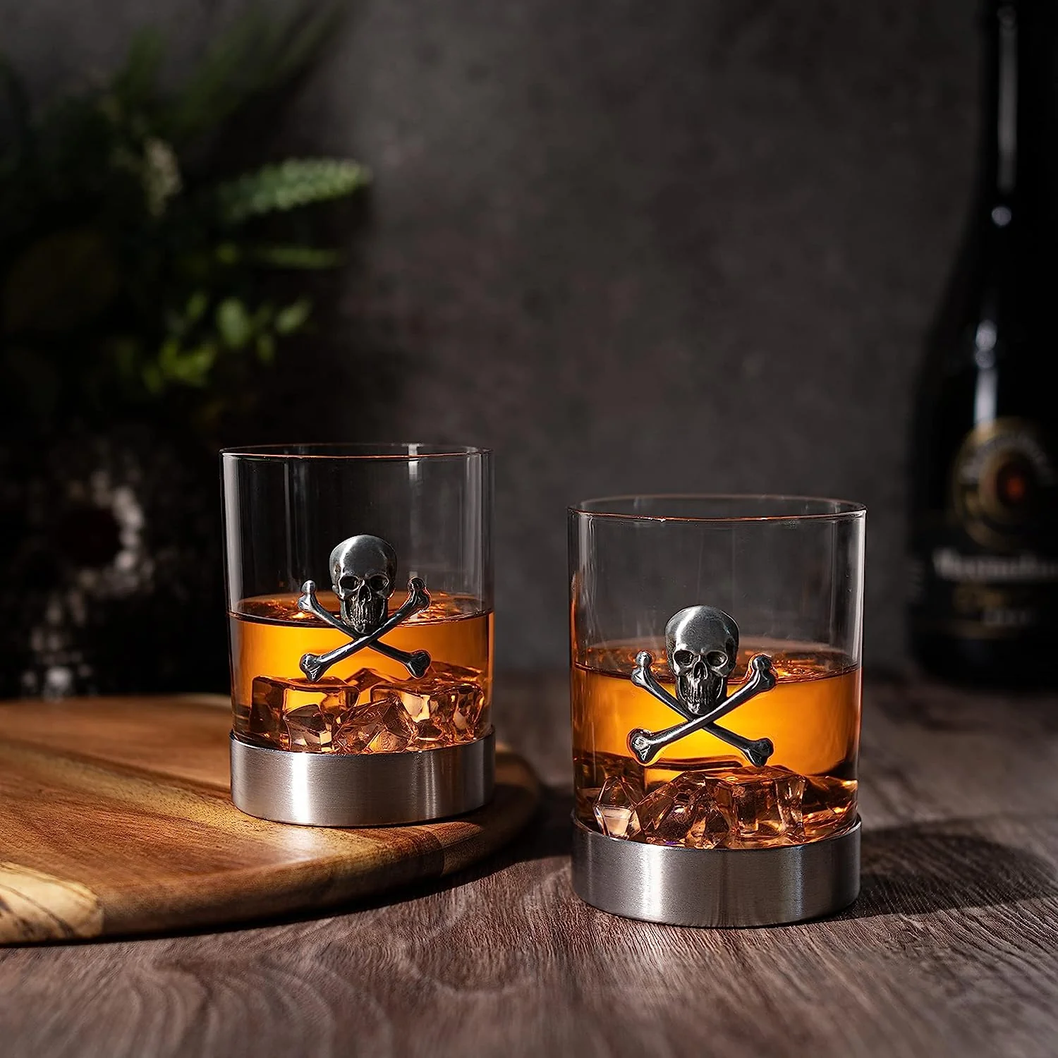 Skull & Skeleton Crossbones Pewter Whiskey - 11oz Set of 2 - Keen Glass Solutions