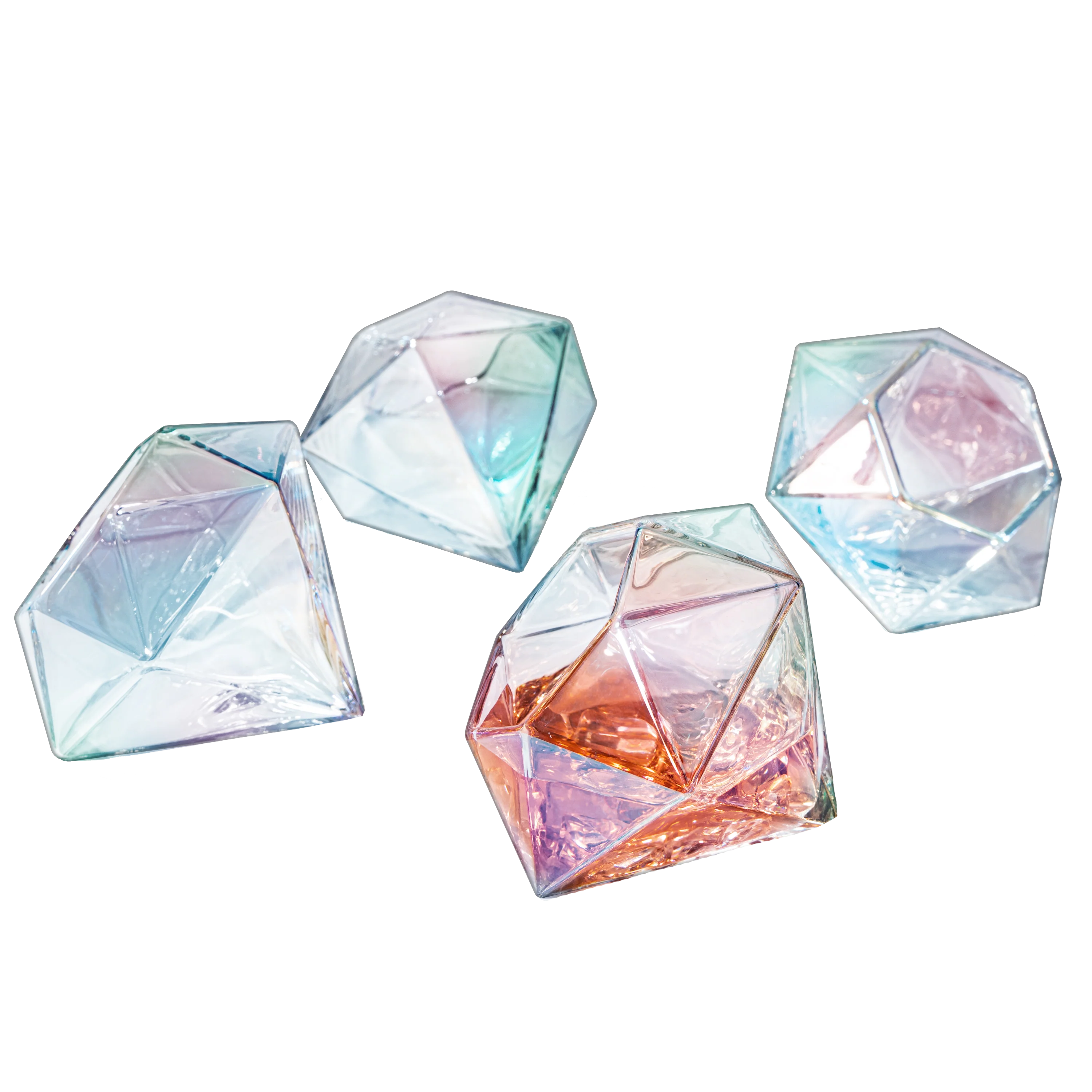 Set of 4 Diamond Whiskey & Wine Glasses 10oz (Iridescent) - Keen Glass Solutions