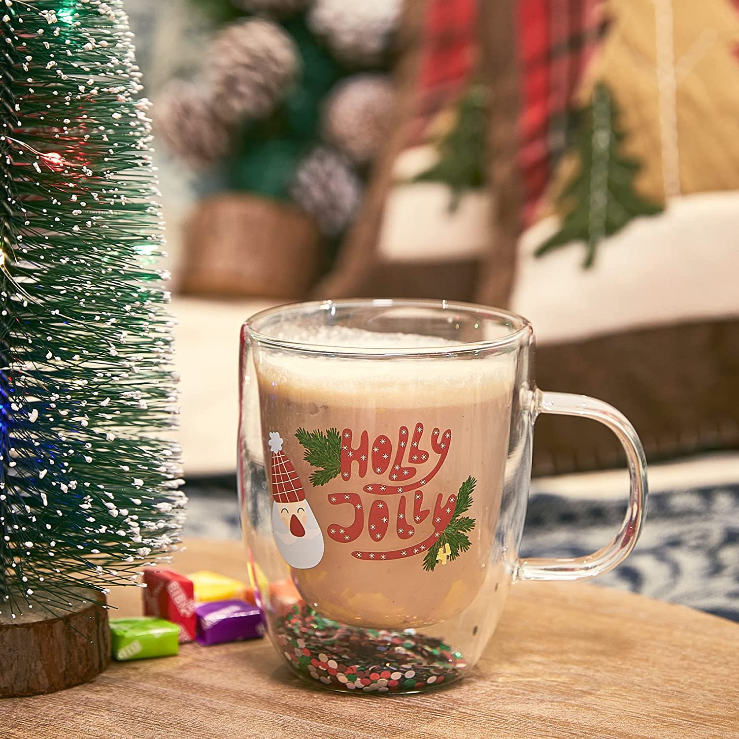 Set of 2 Holly Jolly Christmas Design Tumbler Mugs - 9.5 oz - Keen Glass Solutions