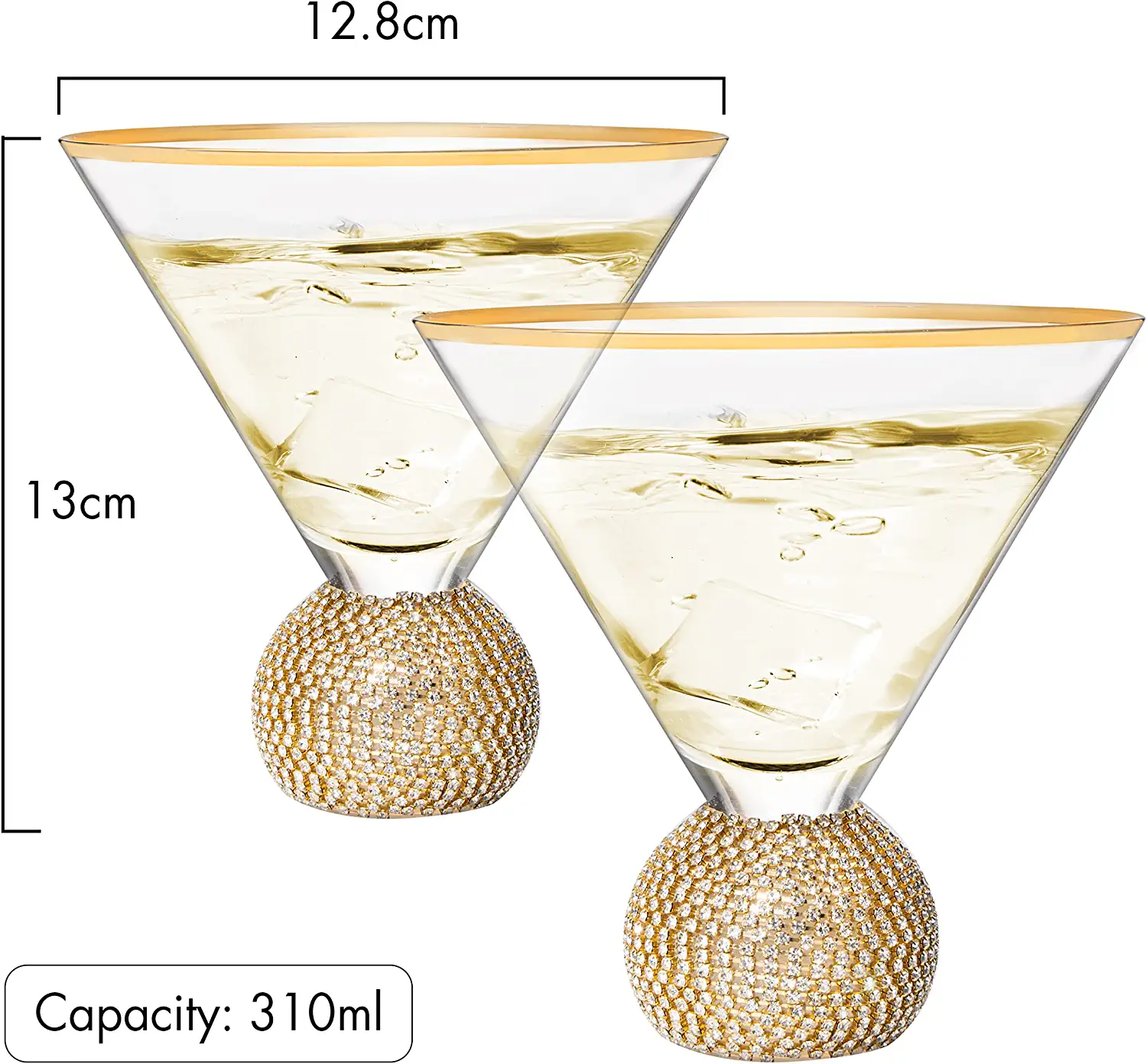 Diamond Studded Martini Glasses Set of 2 - Keen Glass Solutions