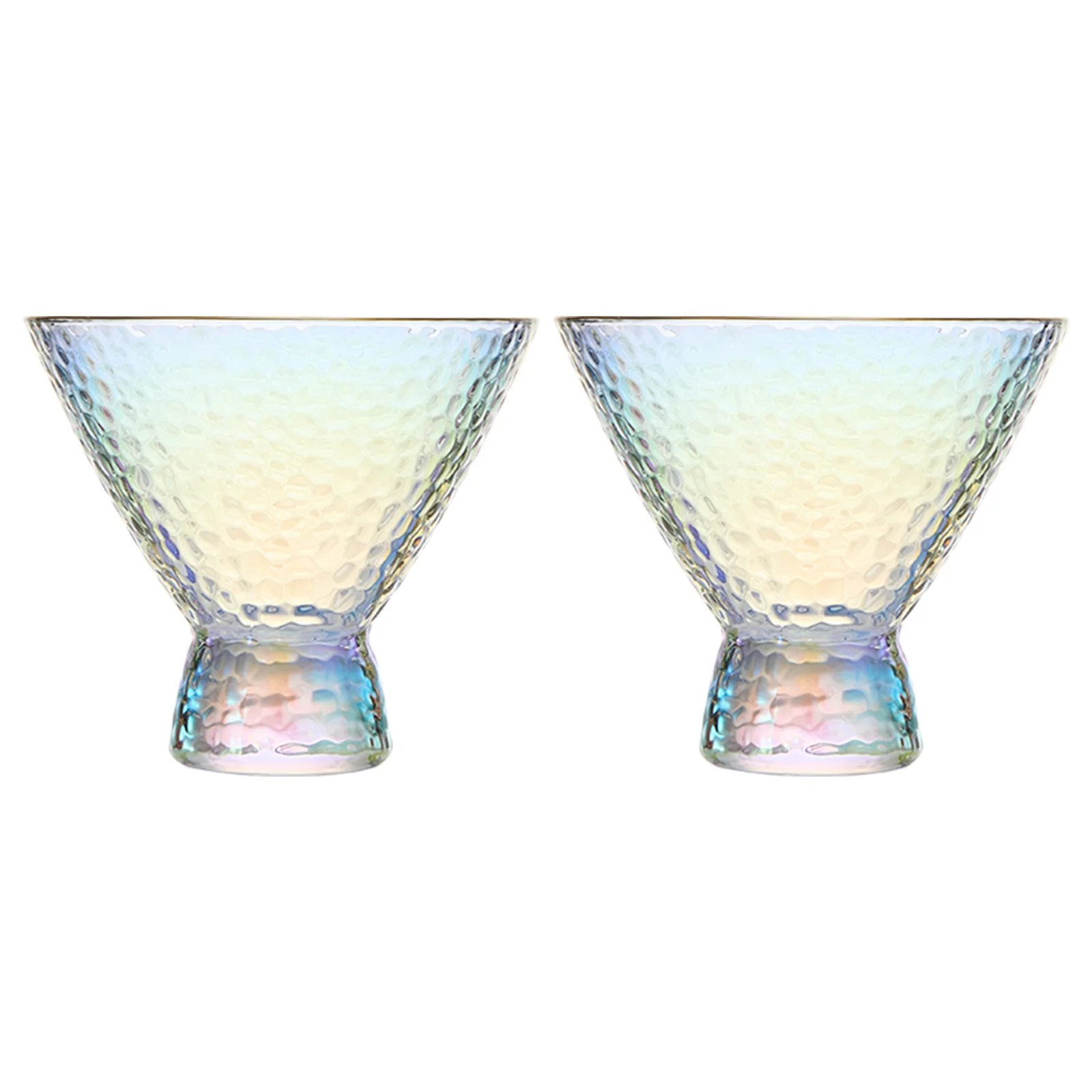 Iridescent Lustered Stemless Martini Glasses Set of 2 - Keen Glass Solutions