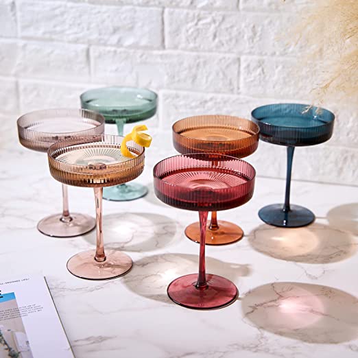 Vintage Art Deco Coupe Glasses Ribbed Coupe Cocktail Glasses 7 oz | Set of 6 - Keen Glass Solutions