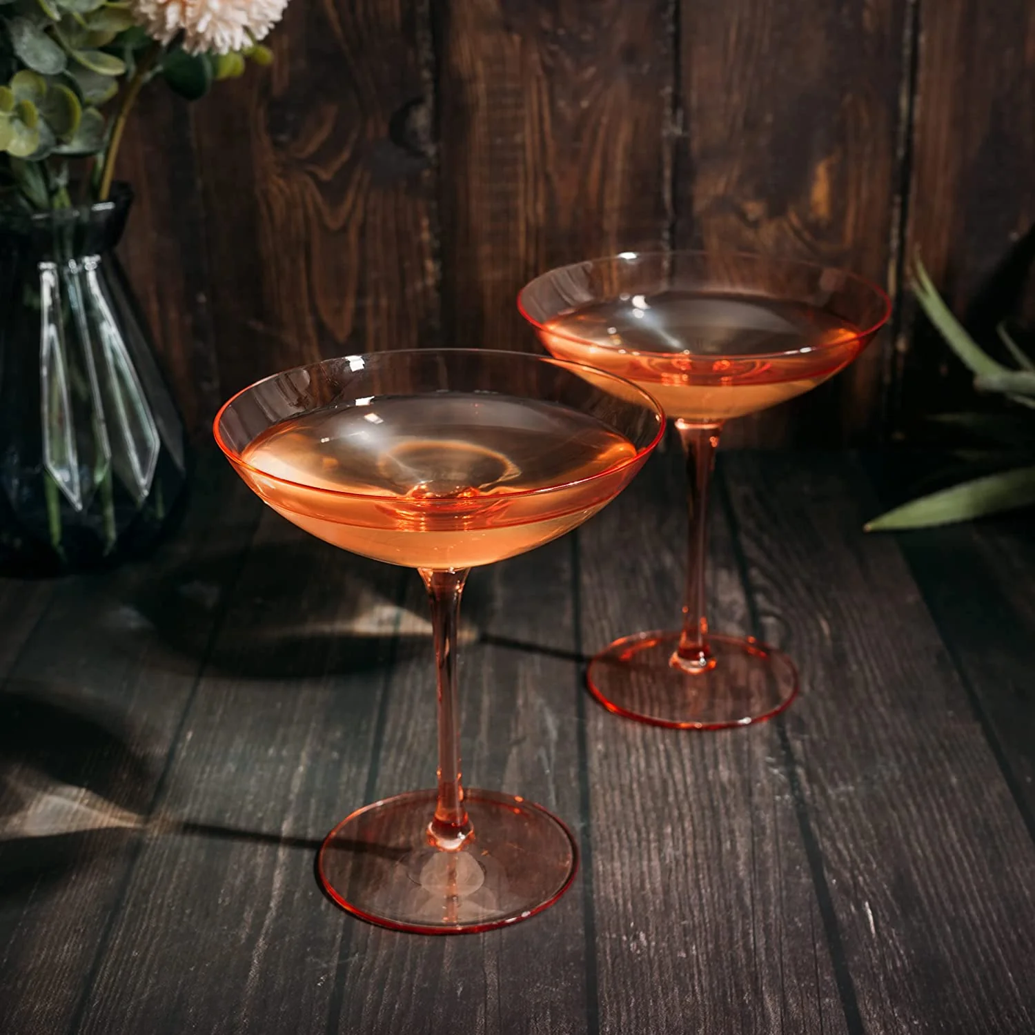Champagne Coupes 12oz Colorful Champagne Glasses (2, Orange) - Keen Glass Solutions
