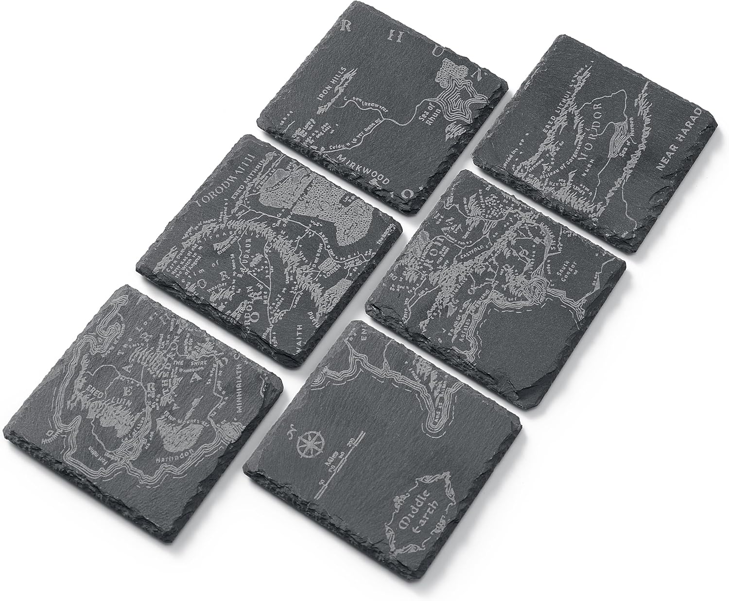 Middle Earth Map Coasters Set of 6 - Fantasy Slate Drink Coasters - Keen Glass Solutions