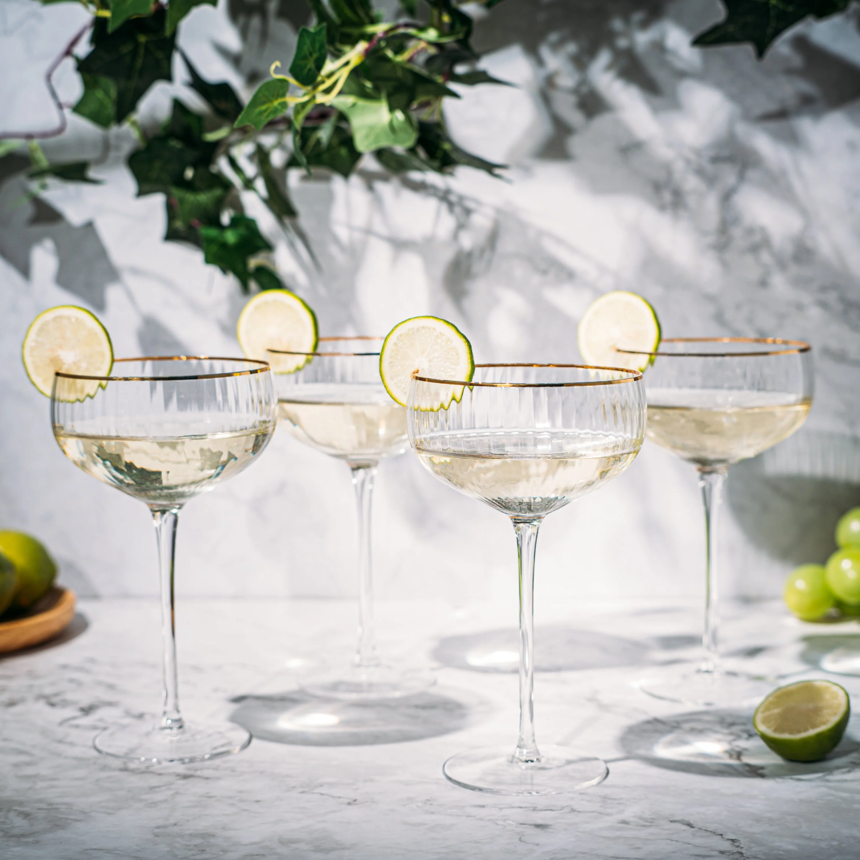 Gold Rim Glasses 7 oz, Set of 4 Gold Rim Classic Manhattan Glasses (Ribbed) - Keen Glass Solutions