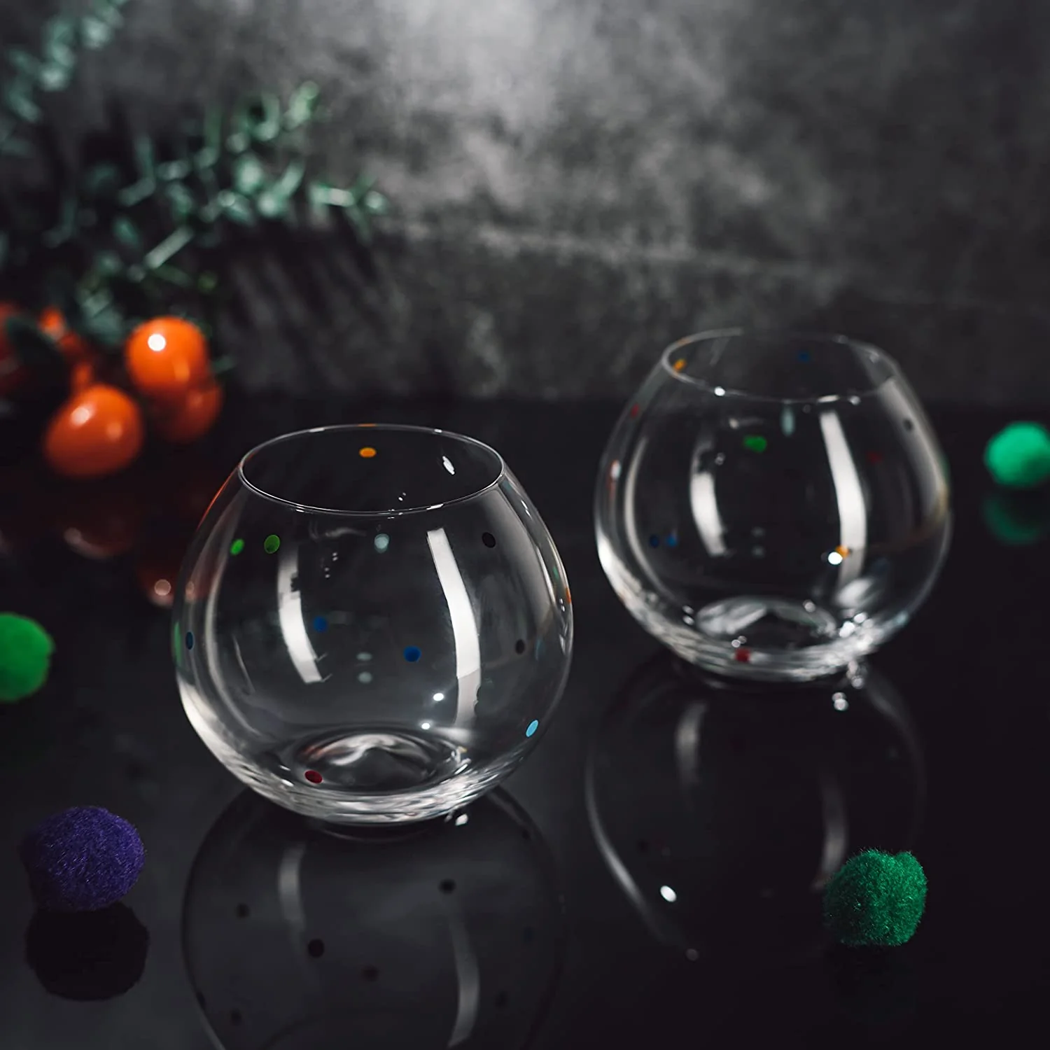 Polka Dot Set of 2 Stemless Bubble Wine Glasses 18 oz - Keen Glass Solutions