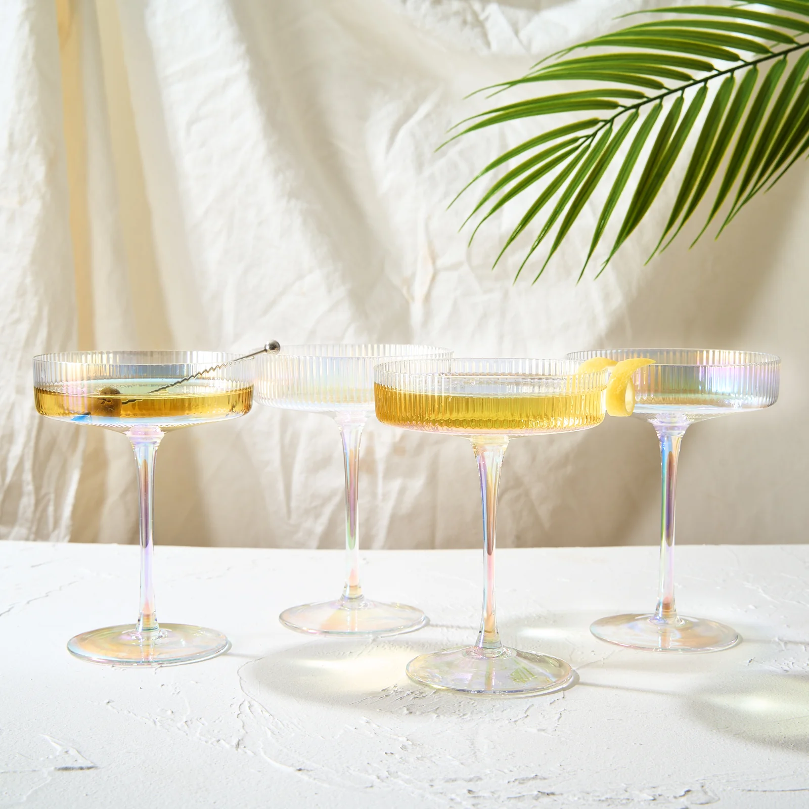 Ribbed Coupe Cocktail Glasses 8 oz | Set of 4 (Iridescent) - Keen Glass Solutions