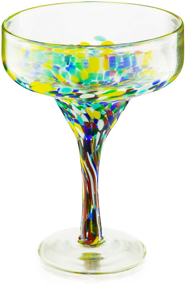 Mexican Design Hand Blown Margarita Glass – Set of 4 (Confetti Margarita) - Keen Glass Solutions