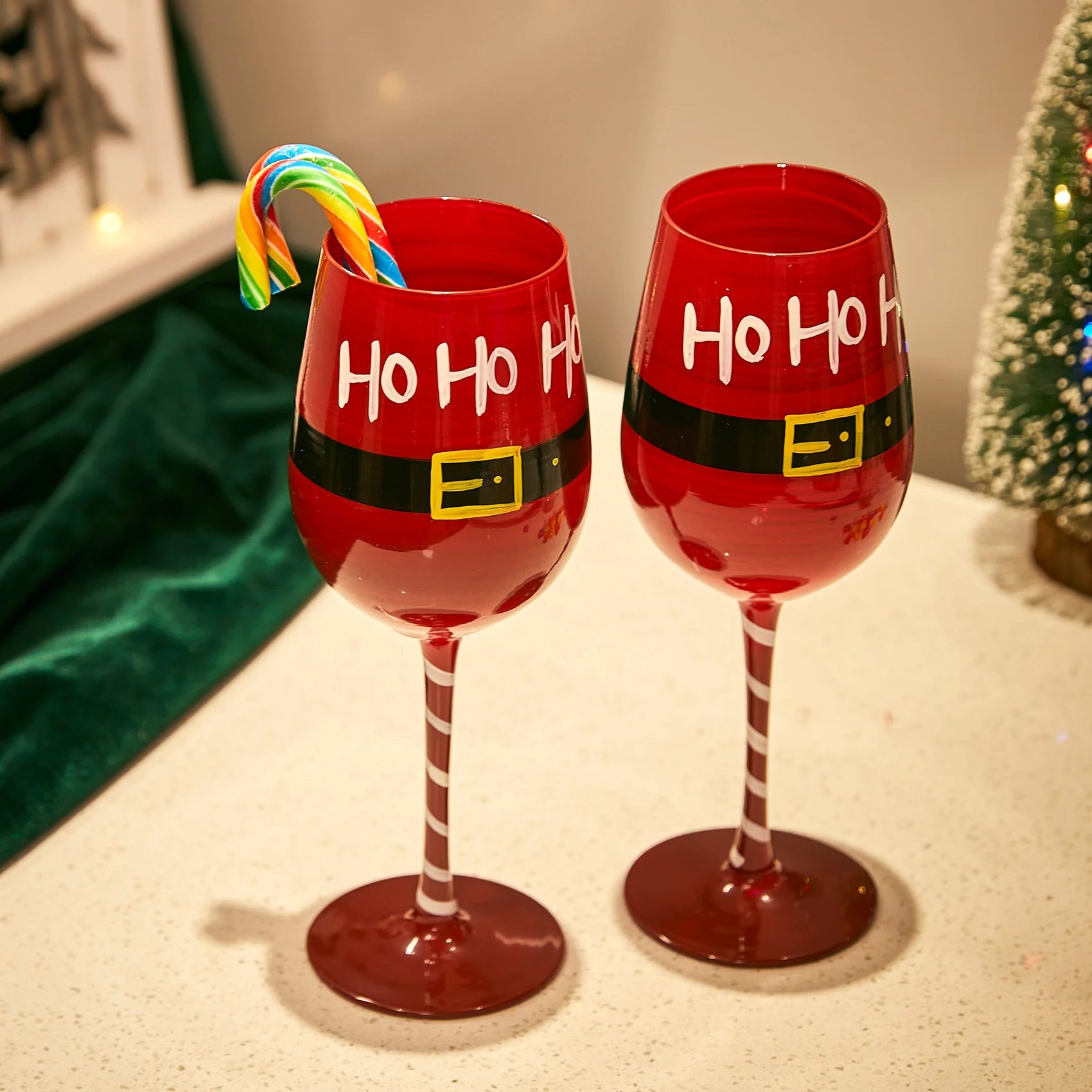 Ho Ho Ho Santa's Christmas Stemmed Wine & Water Glasses - Set of 2 - Keen Glass Solutions