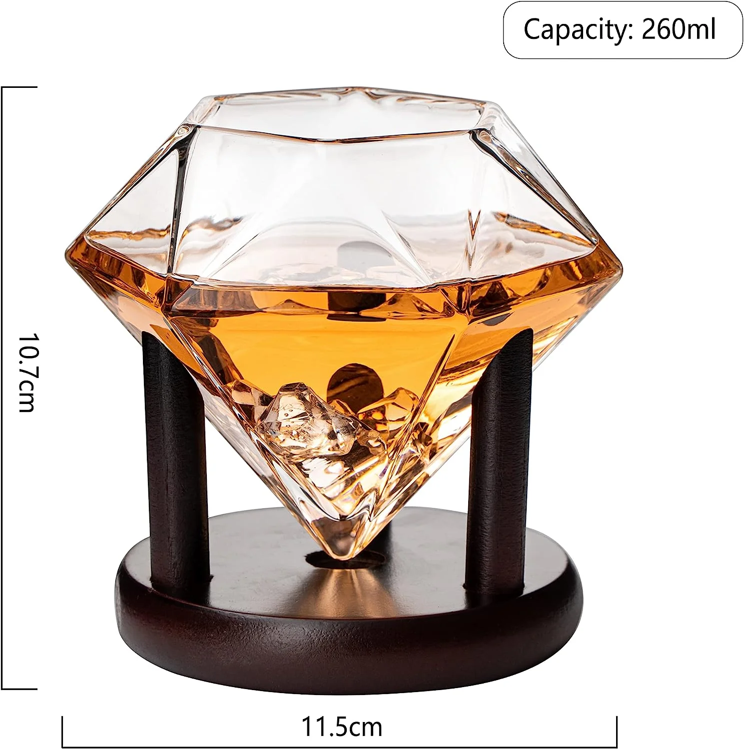 Set of 4 Diamond Whiskey & Wine Glasses With Wood Stands 10oz - Keen Glass Solutions