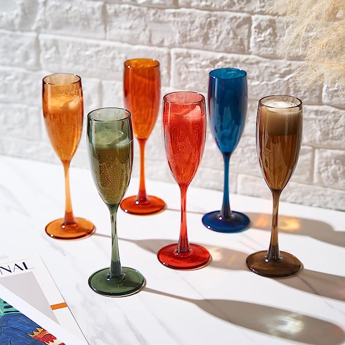 Unbreakable Pastel Color Acrylic Champagne Flutes Glasses | Set of 6 - Keen Glass Solutions