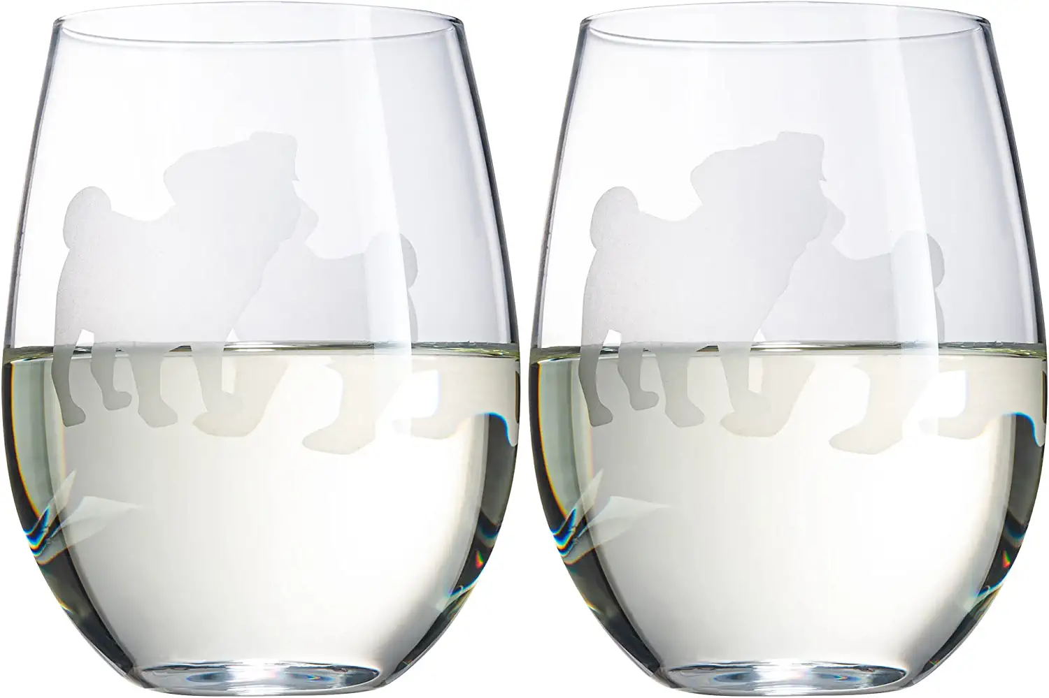 Set of 2 Pug Dog Stemless Wine Glasses - Keen Glass Solutions