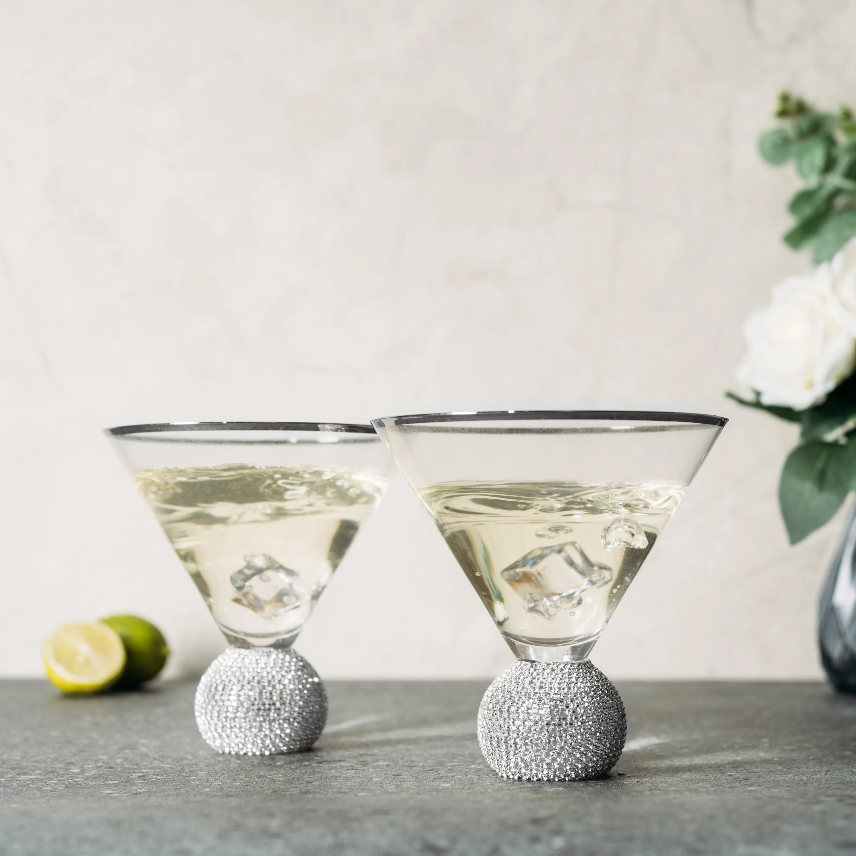 Diamond Studded Martini & Cocktail Glasses - Set of 2 - Keen Glass Solutions