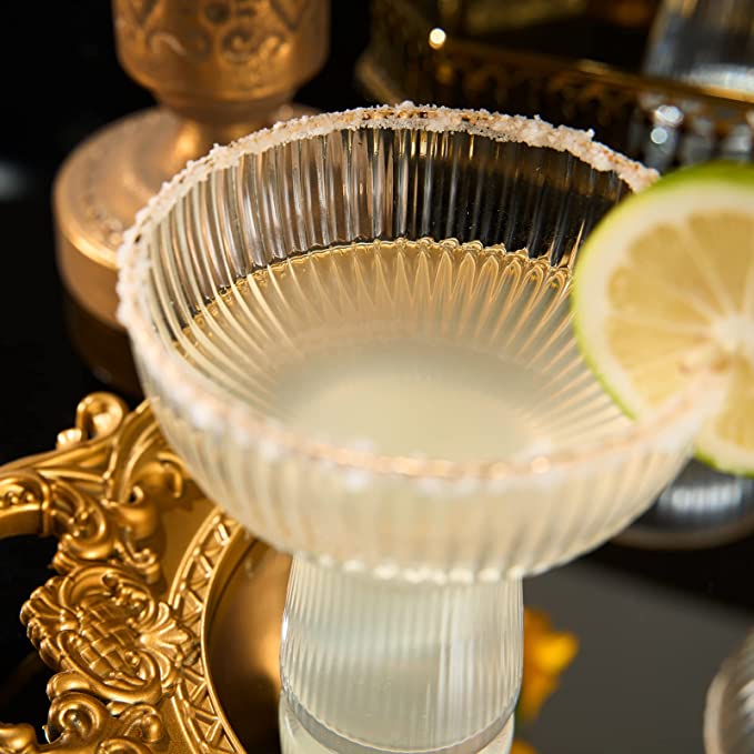 Ribbed Stemless Margarita Glasses with Gold Rim - Set of 4 (10 OZ) - Keen Glass Solutions