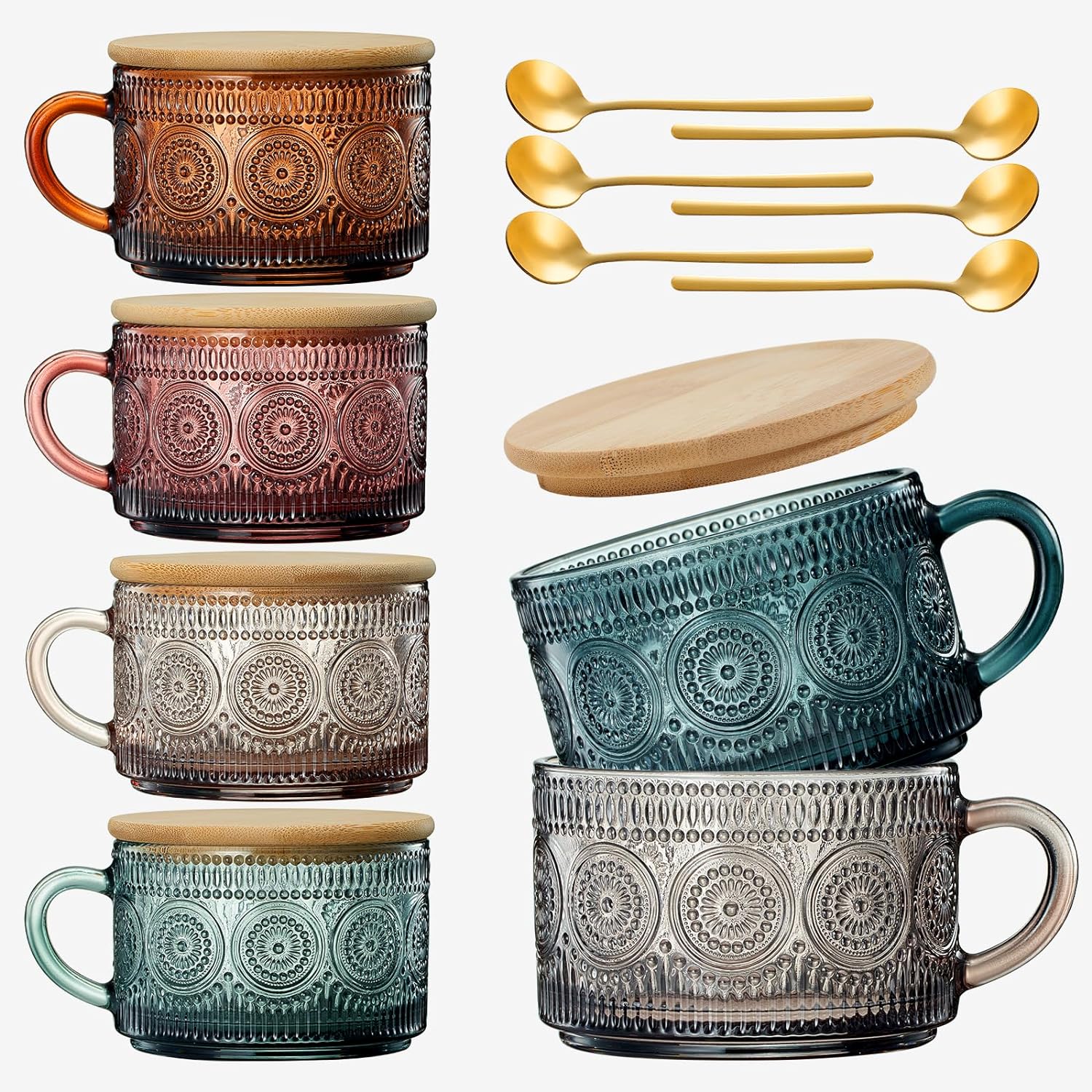 Muted Colored Vintage Coffee Mug Set | Set of 6 | 15oz - Keen Glass Solutions
