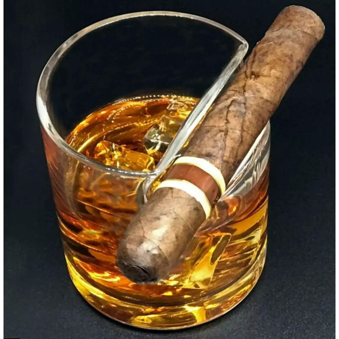 Cigar Holder Whiskey Glasses Set of 2 - Keen Glass Solutions