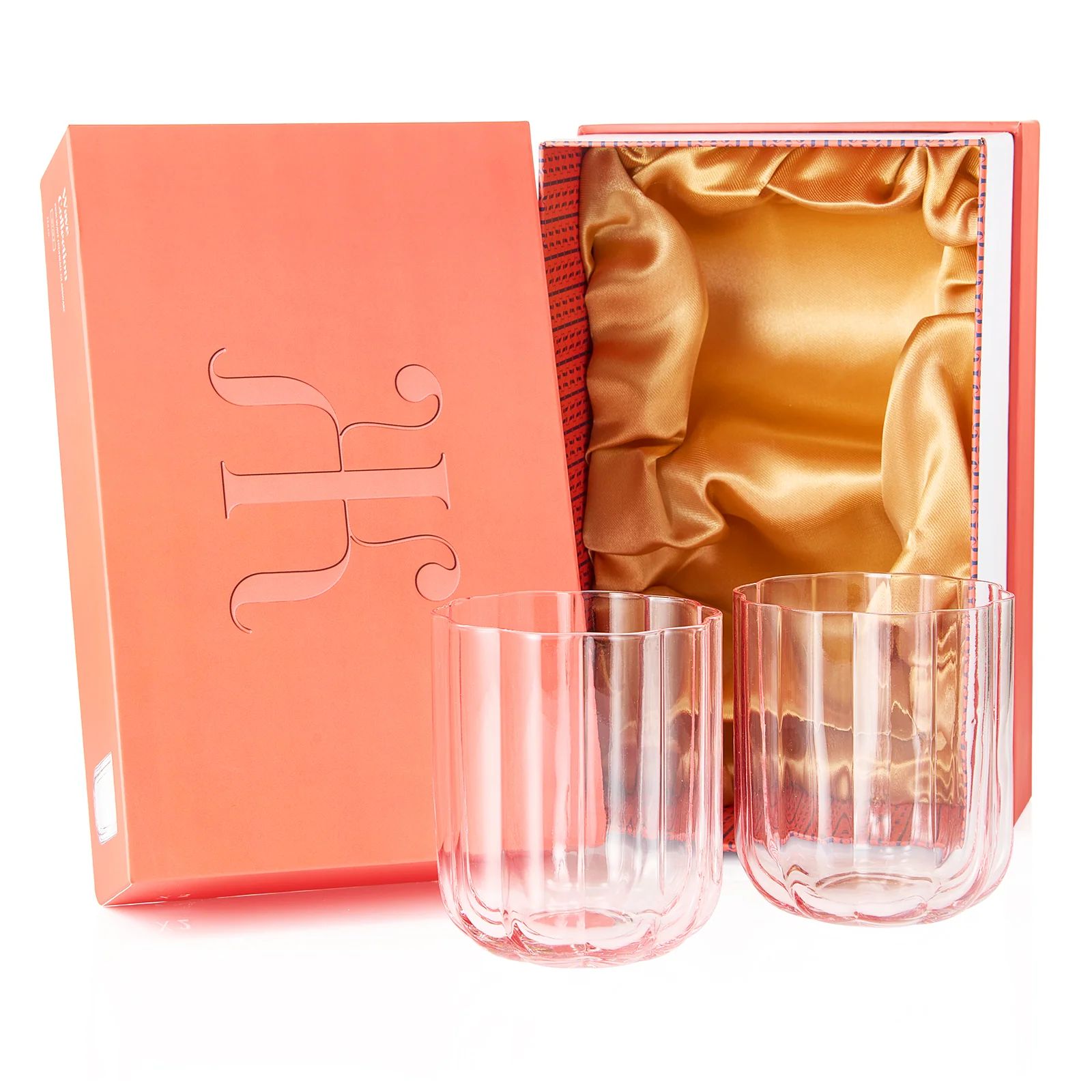 Flower Vintage Glass Stemless Highball - Set of 2-13 oz (Pink) - Keen Glass Solutions