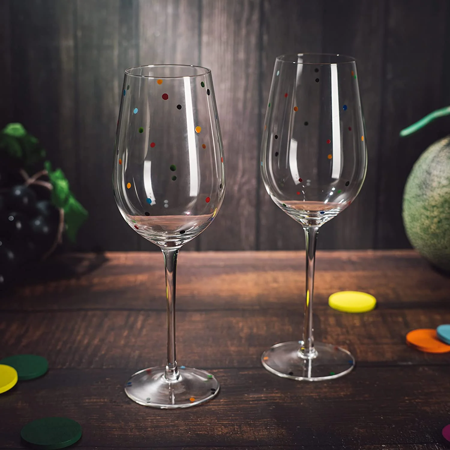 Polka Dot Stemmed Wine Glasses 16 Ounces Set of 2 - Keen Glass Solutions