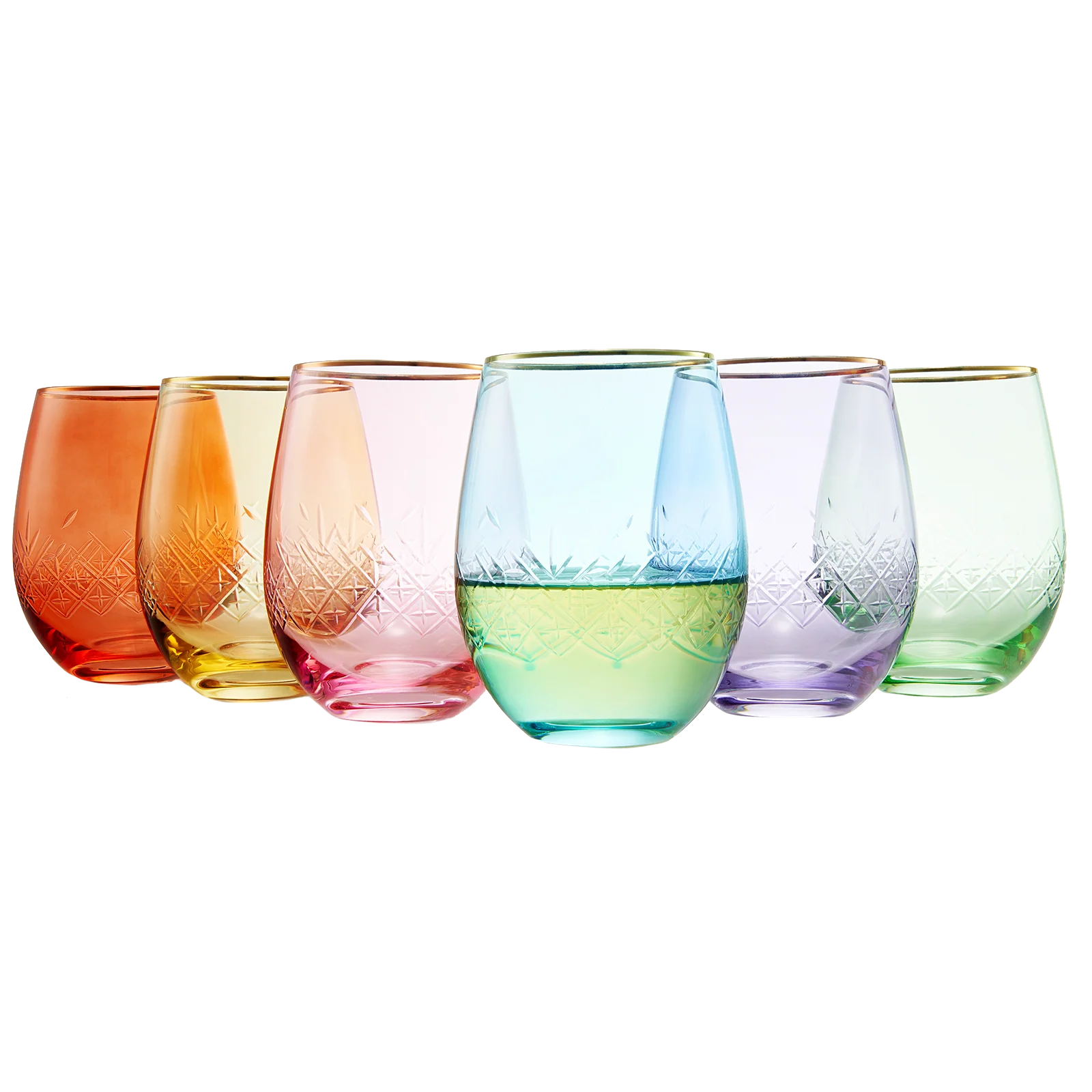 Vintage Crystal Colored Wine Gold Rim Glasses | Set of 6 - Keen Glass Solutions