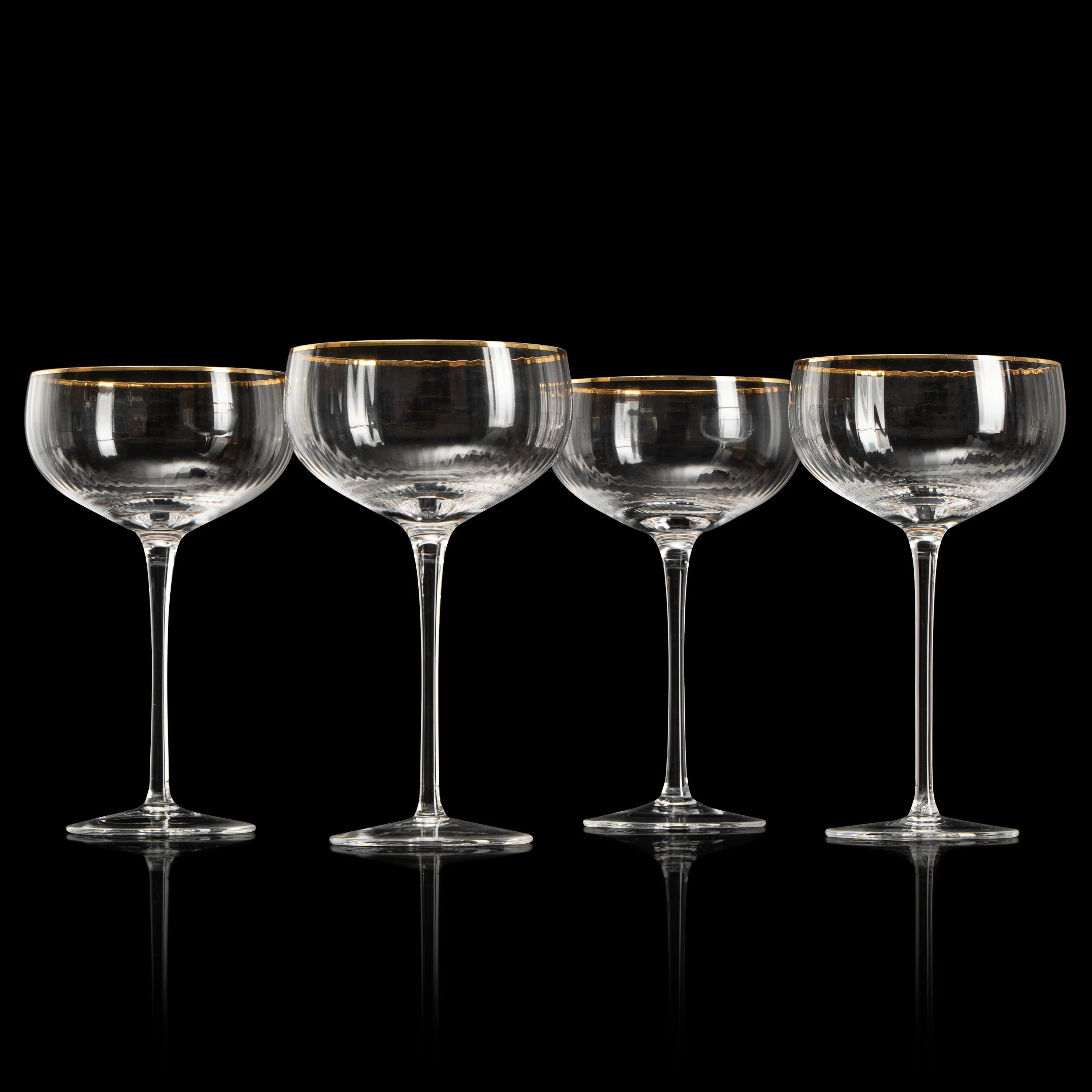Gold Rim Glasses 7 oz, Set of 4 Gold Rim Classic Manhattan Glasses (Ribbed) - Keen Glass Solutions