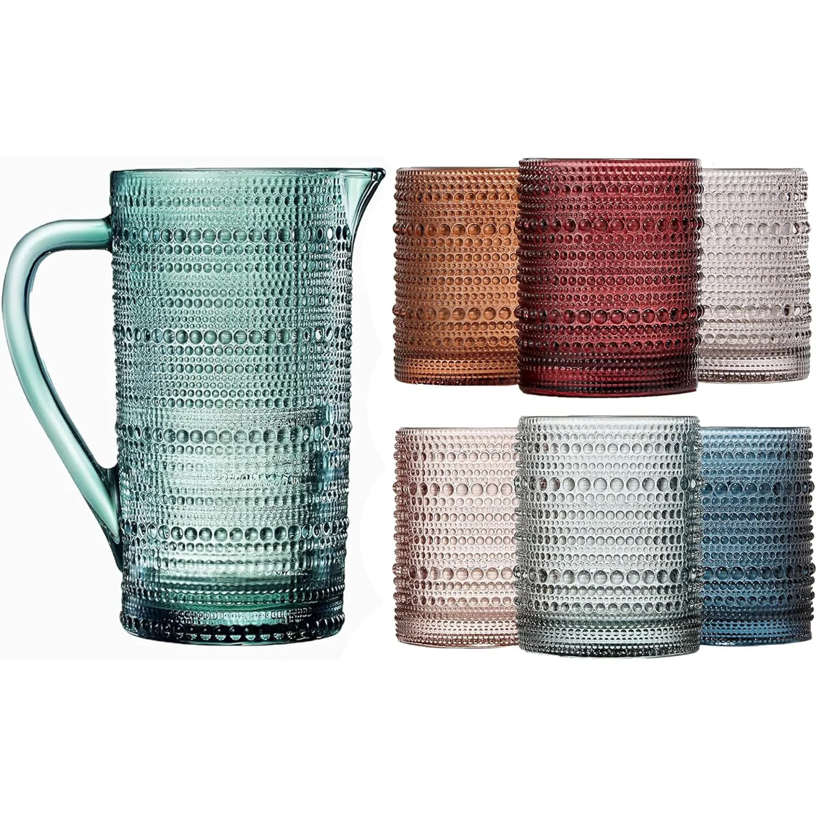 Hobnail Beaded Pitcher & Tumbler Glasses Set | Set of 6 - Keen Glass Solutions